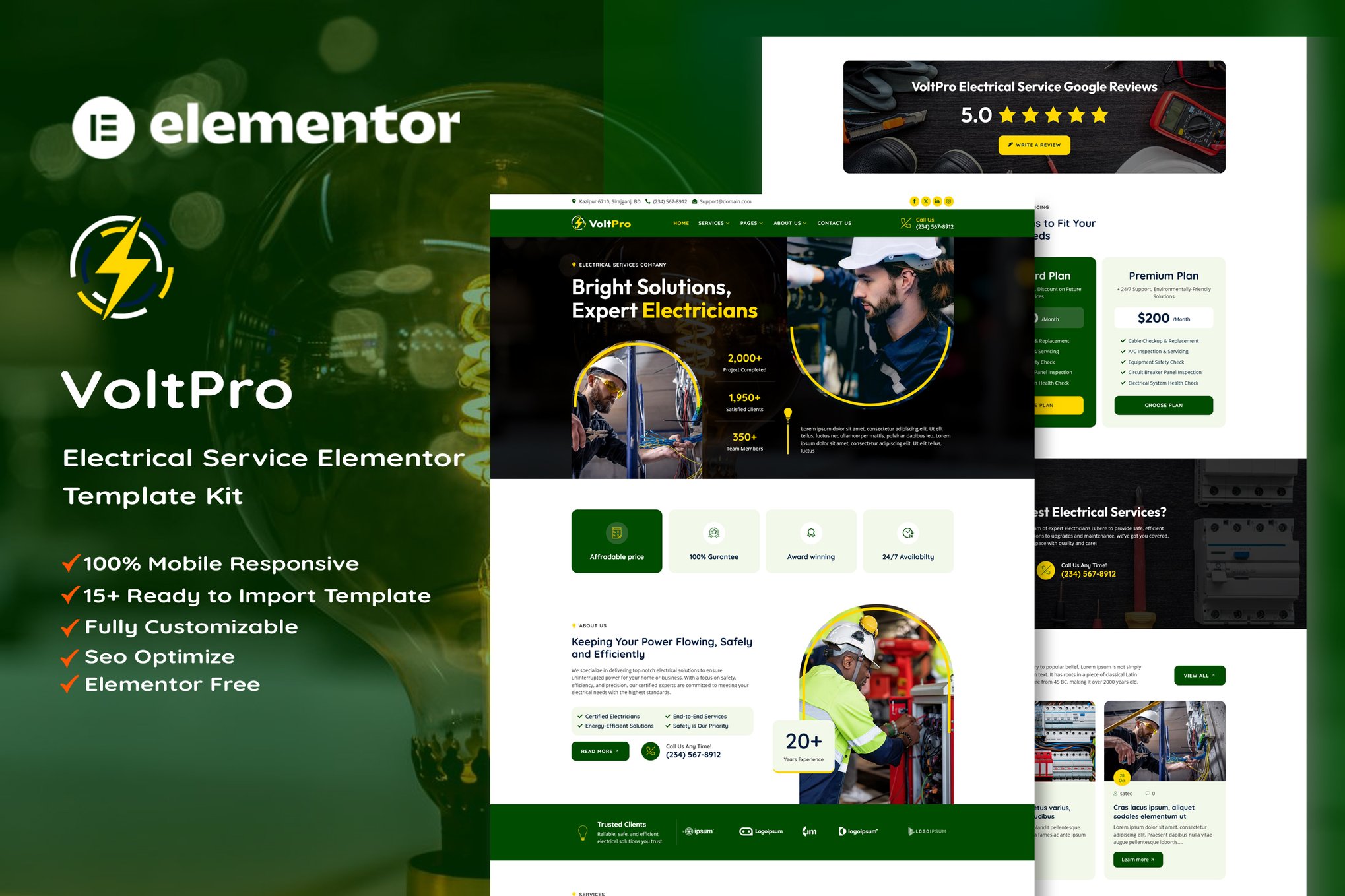Voltpro - Electrical Services Elementor Template Kit template kit cover image