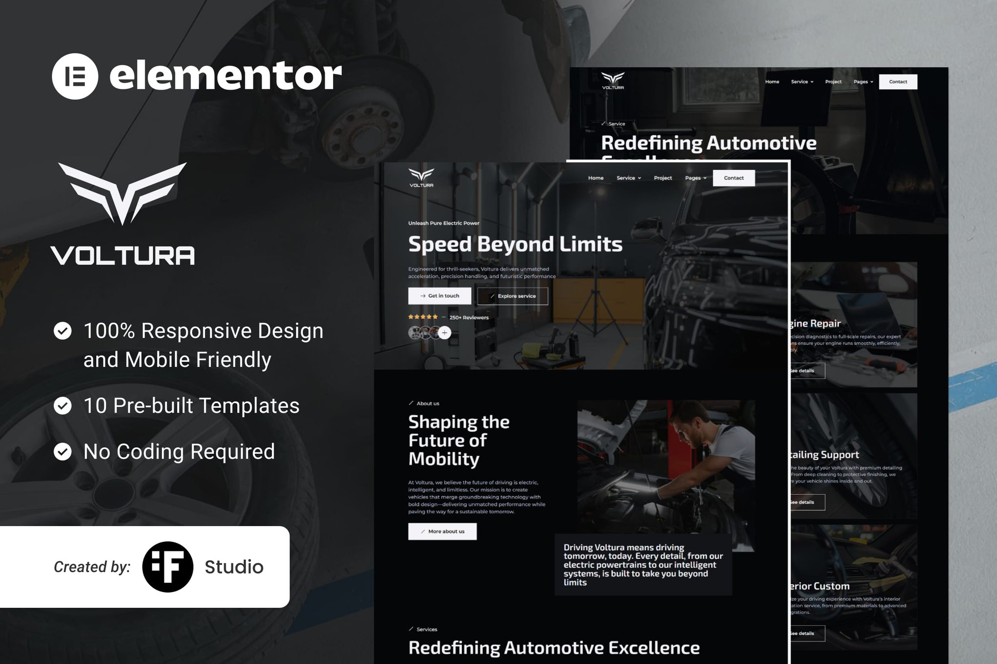 Voltura – Automotive Car Services Elementor Template Kit template kit cover image