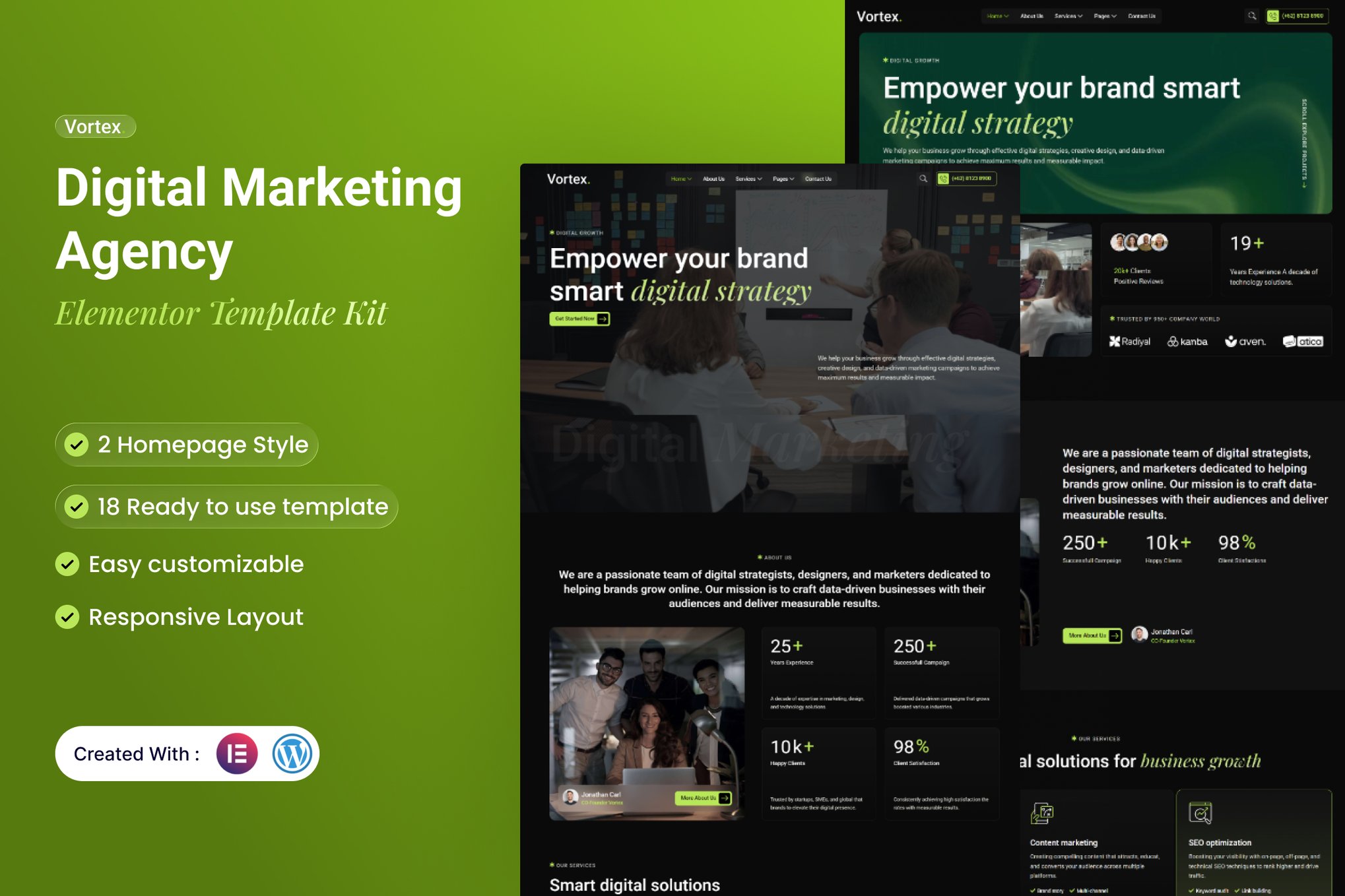 Vortex - Digital Marketing Agency Elementor Template Kit template kit cover image