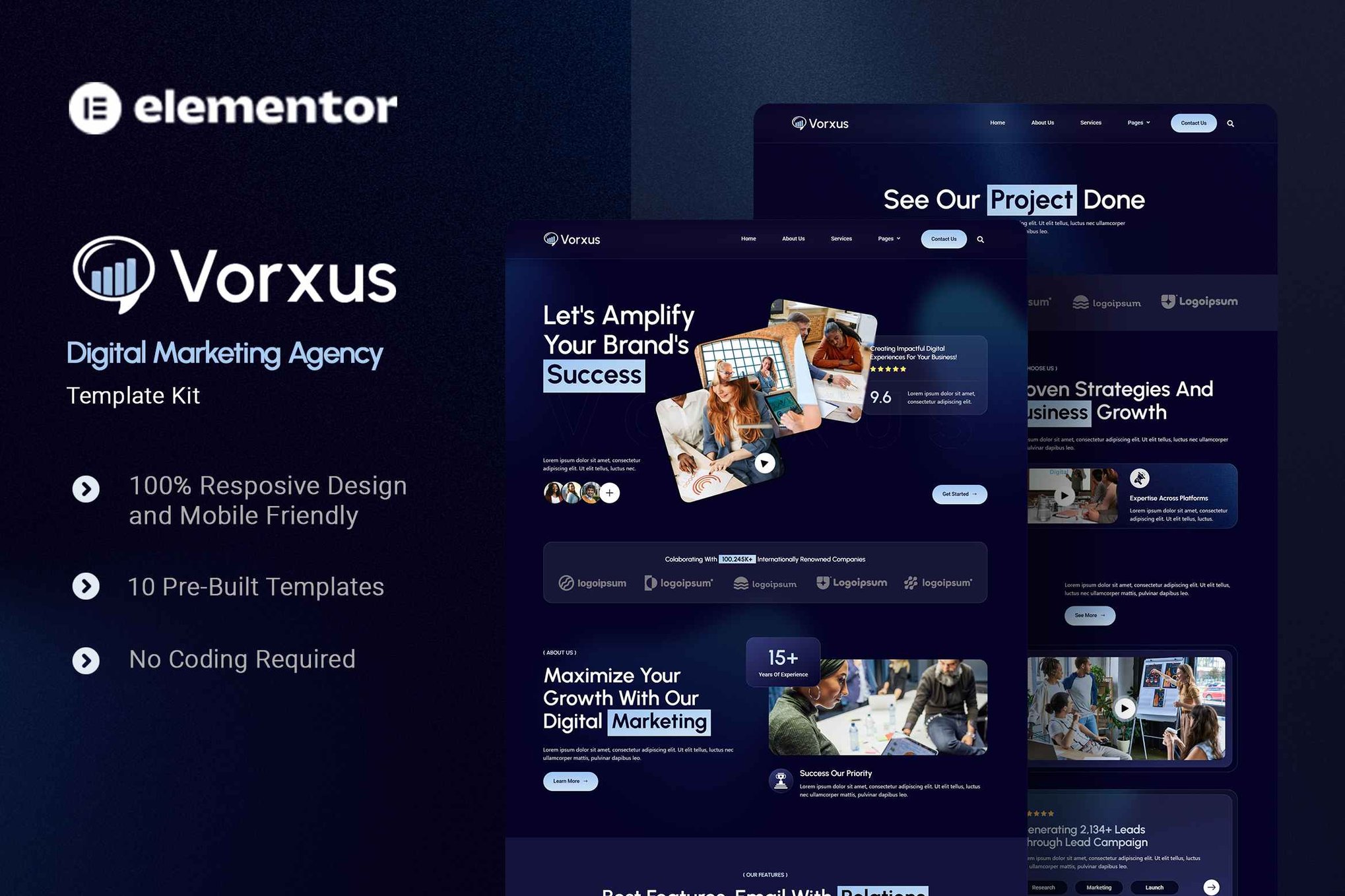 Vorxus - Digital Marketing Agency Elementor Template Kit template kit cover image