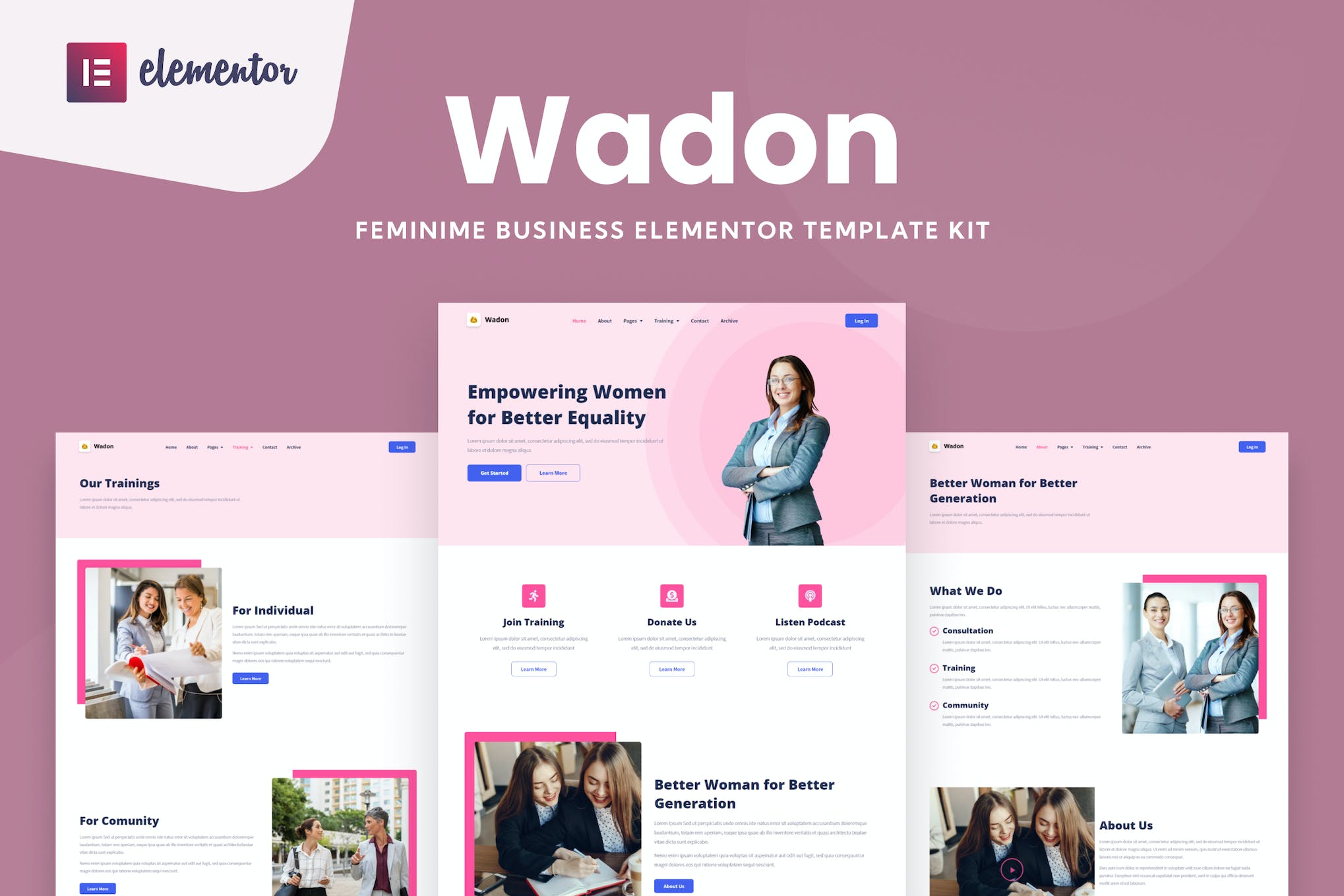 Wadon - Feminine Business Consultant Elementor Template Kit template kit cover image