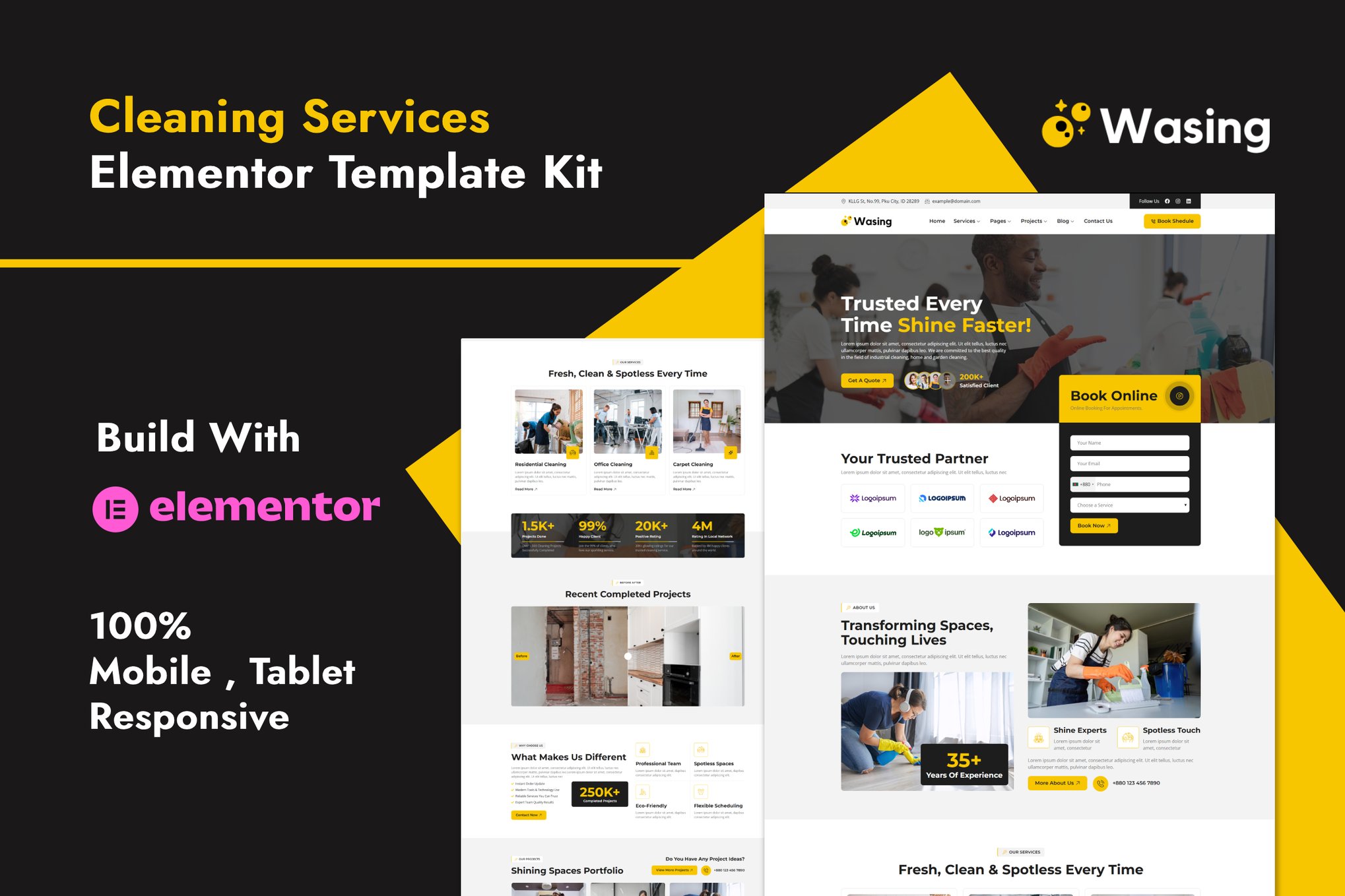 Wasing - Cleaning Services Elementor Template Kit template kit cover image