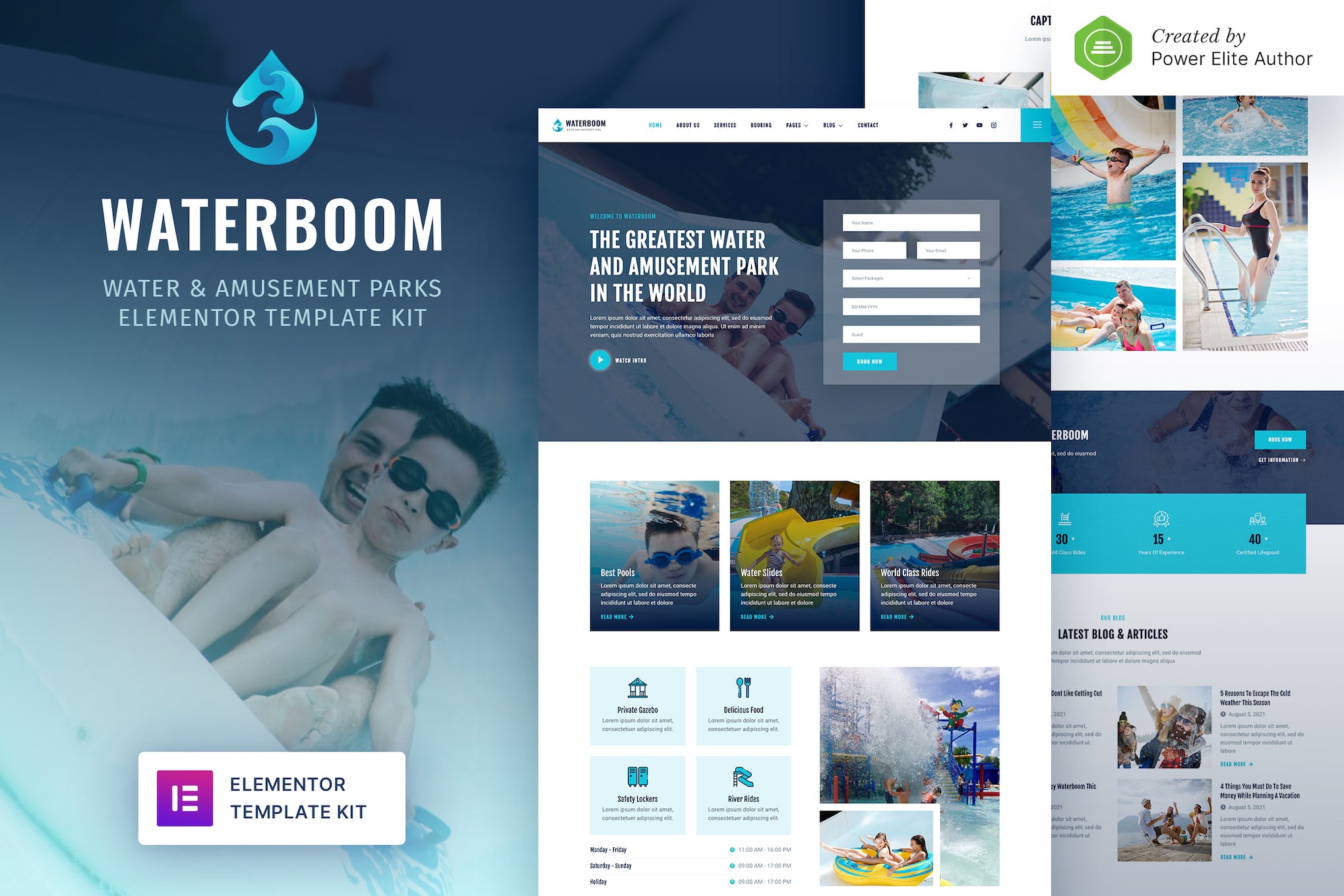 Waterboom – Water & Amusement Park Elementor Template Kit template kit cover image