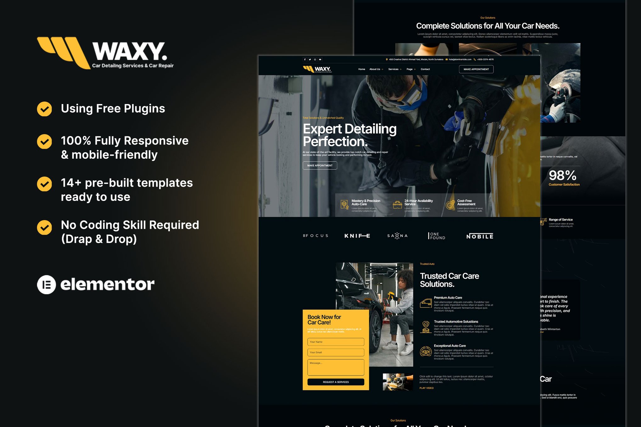 Waxy - Car Detailing Service & Car Repair Elementor Template Kit template kit cover image