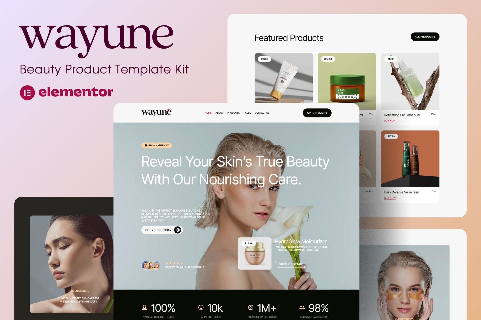 Wayune - Beauty Care Product Elementor Template Kit template kit cover image