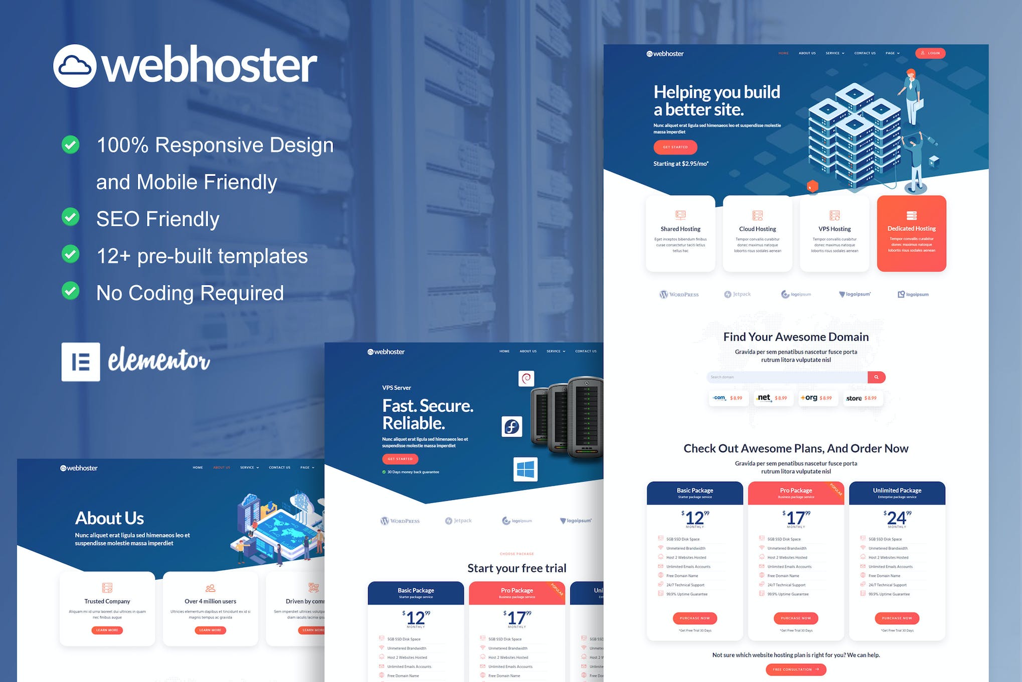 WebHoster - Web Hosting Service Elementor Template Kit template kit cover image