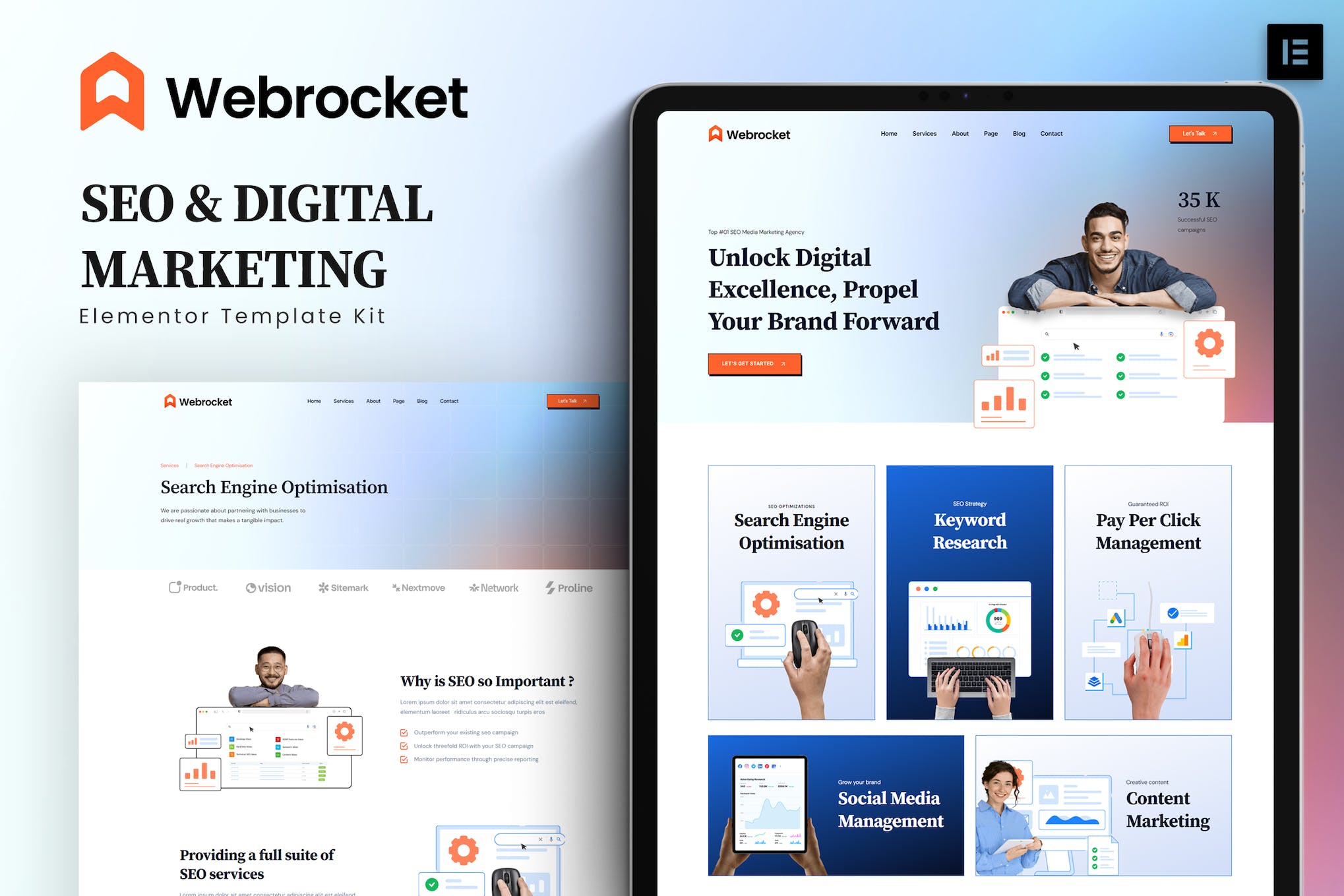 Webrocket - SEO & Digital Marketing Agency Elementor Template Kit template kit cover image
