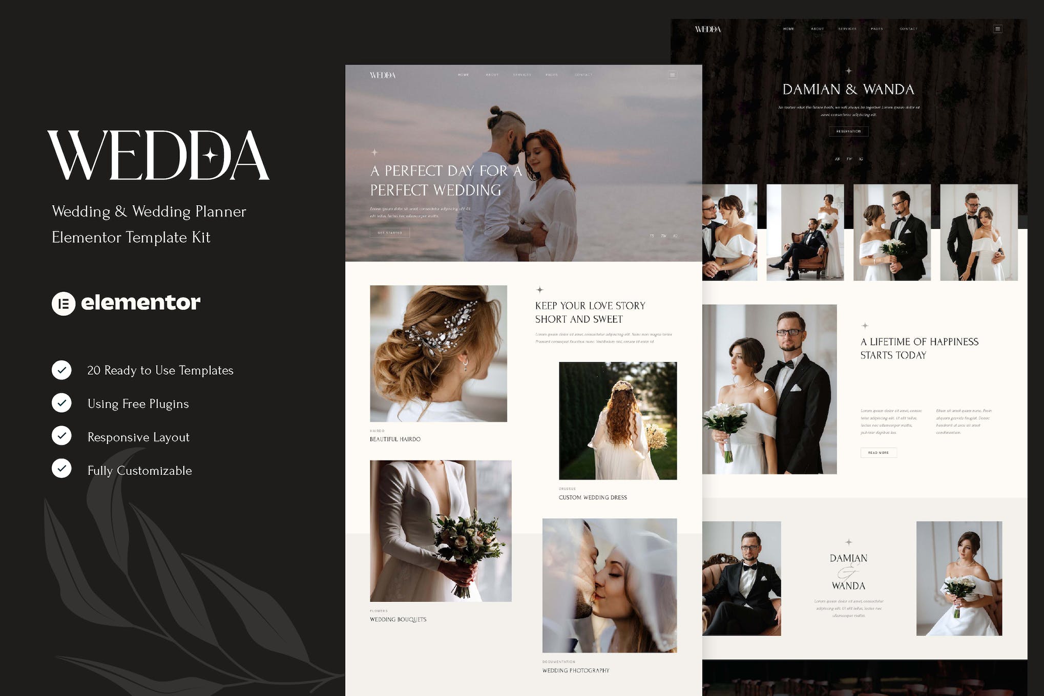 Wedda - Wedding & Wedding Planner Elementor Template Kit template kit cover image