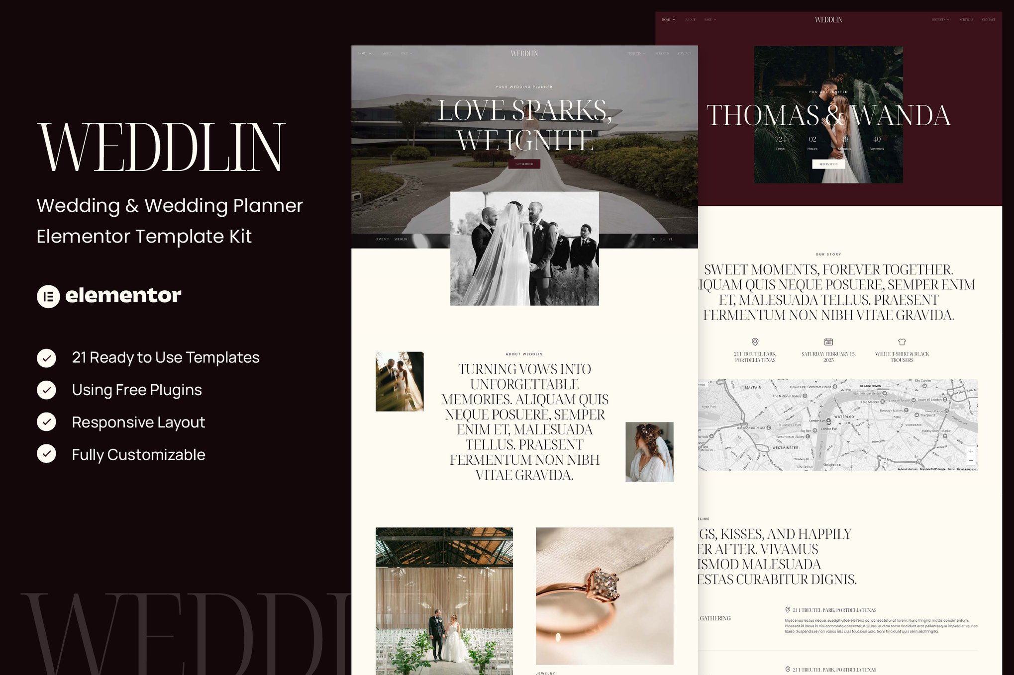 Weddlin - Wedding & Wedding Planner Elementor Template Kit template kit cover image