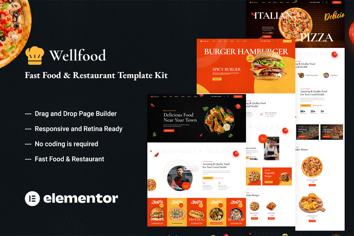 Wellfood - Fast Food & Restaurant Elementor Pro Template Kit template kit cover image
