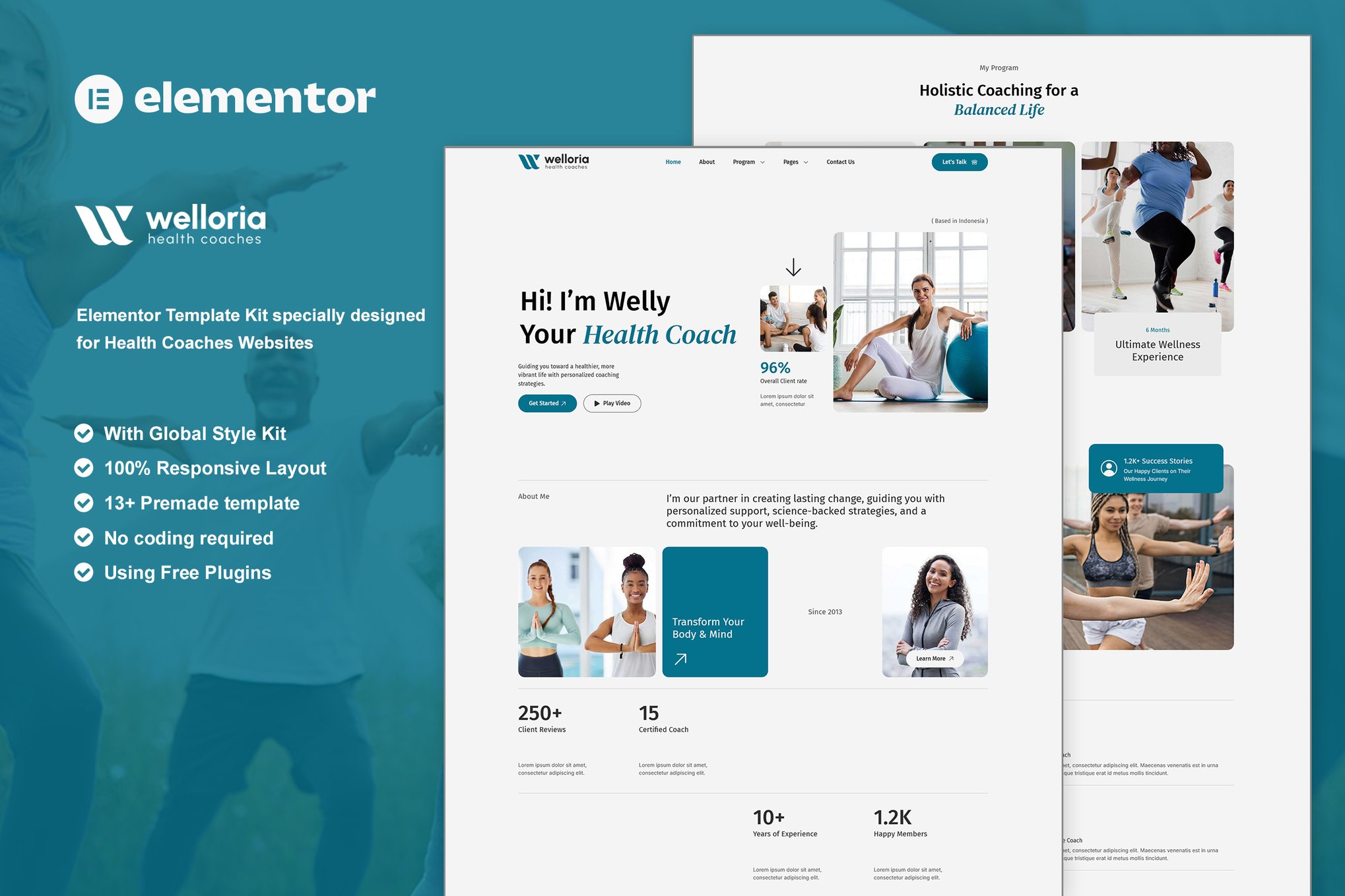 Welloria - Health Coaches Elementor Template Kit template kit cover image