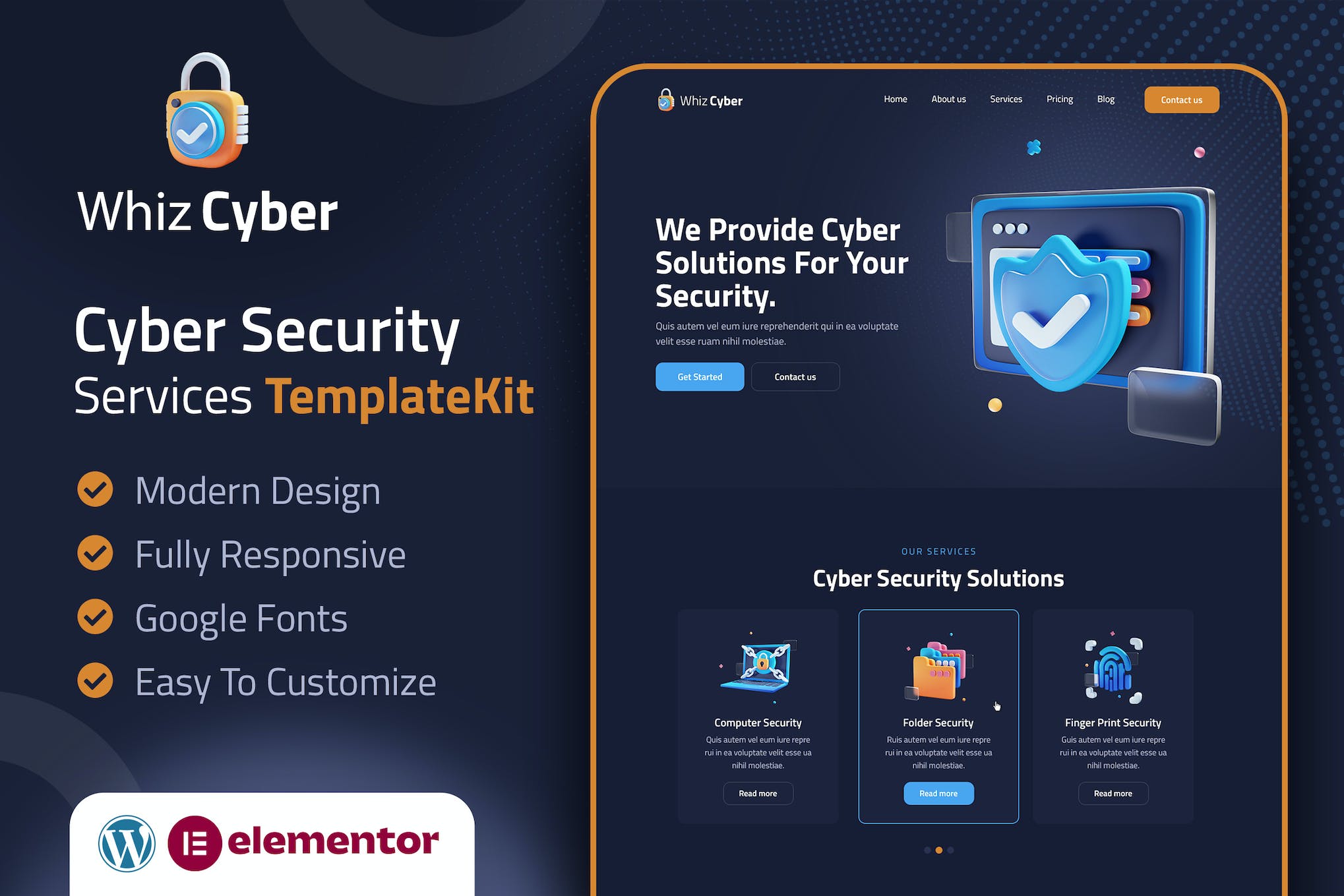 WhizCyber - Cyber Security Elementor Template Kit template kit cover image