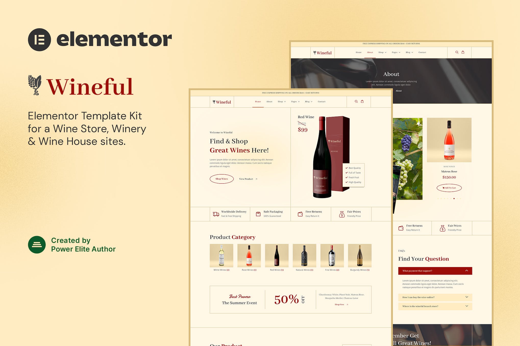 Wineful – Wine Store & Winery Elementor Template Kit template kit cover image