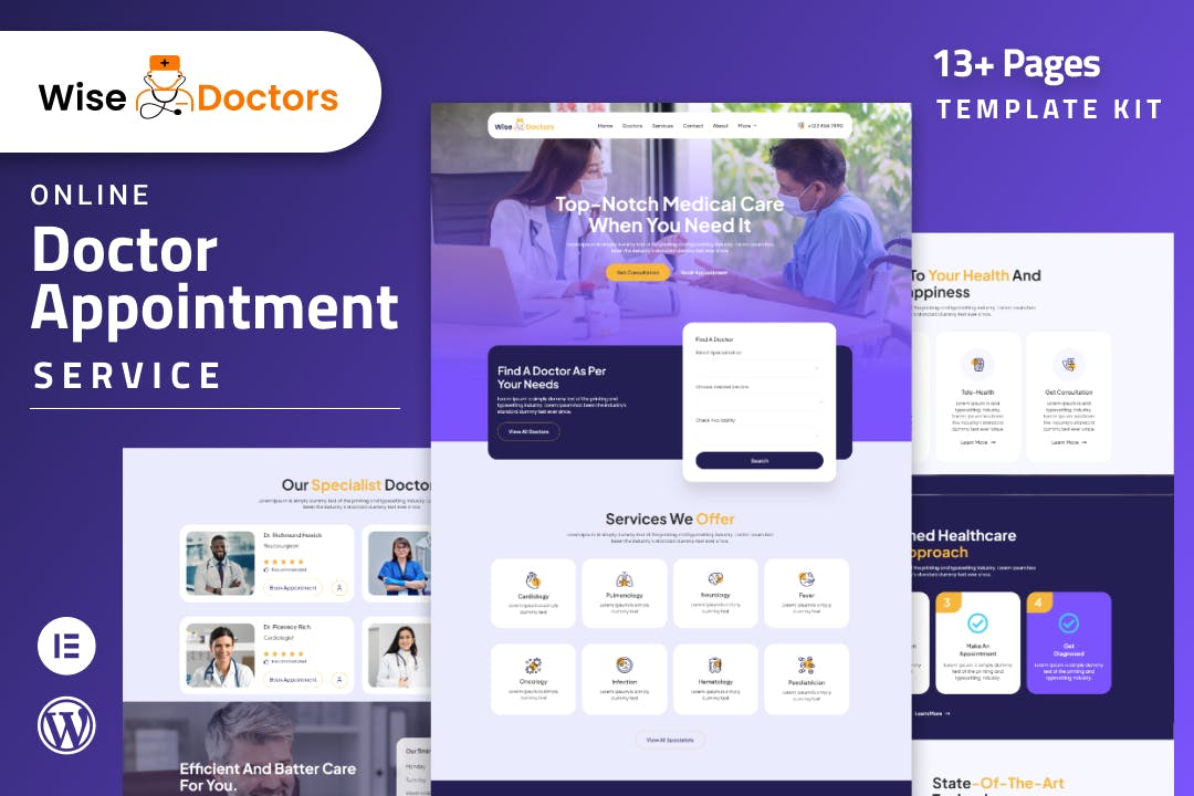 WiseDoctors - Healthcare & Medical Elementor Template Kit template kit cover image