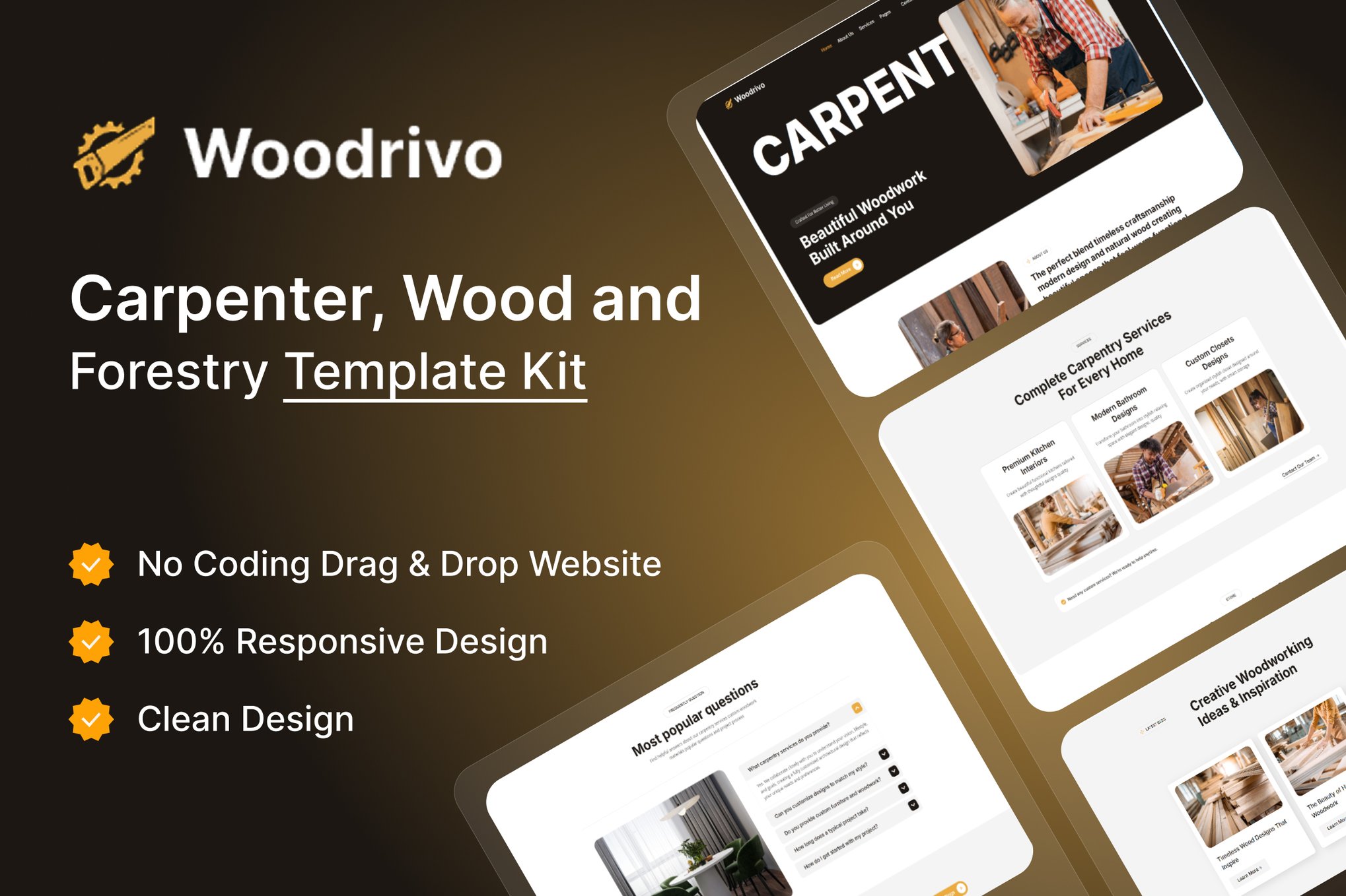 Woodrivo - Carpenter & Forestry Elementor Template Kit template kit cover image