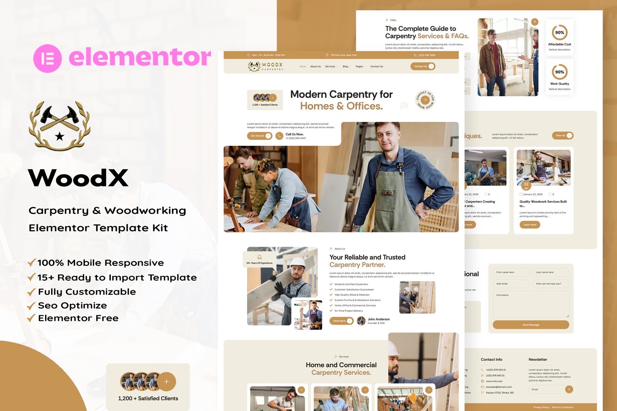 Woodx - Carpentry & Woodworking Elementor Template Kit template kit cover image
