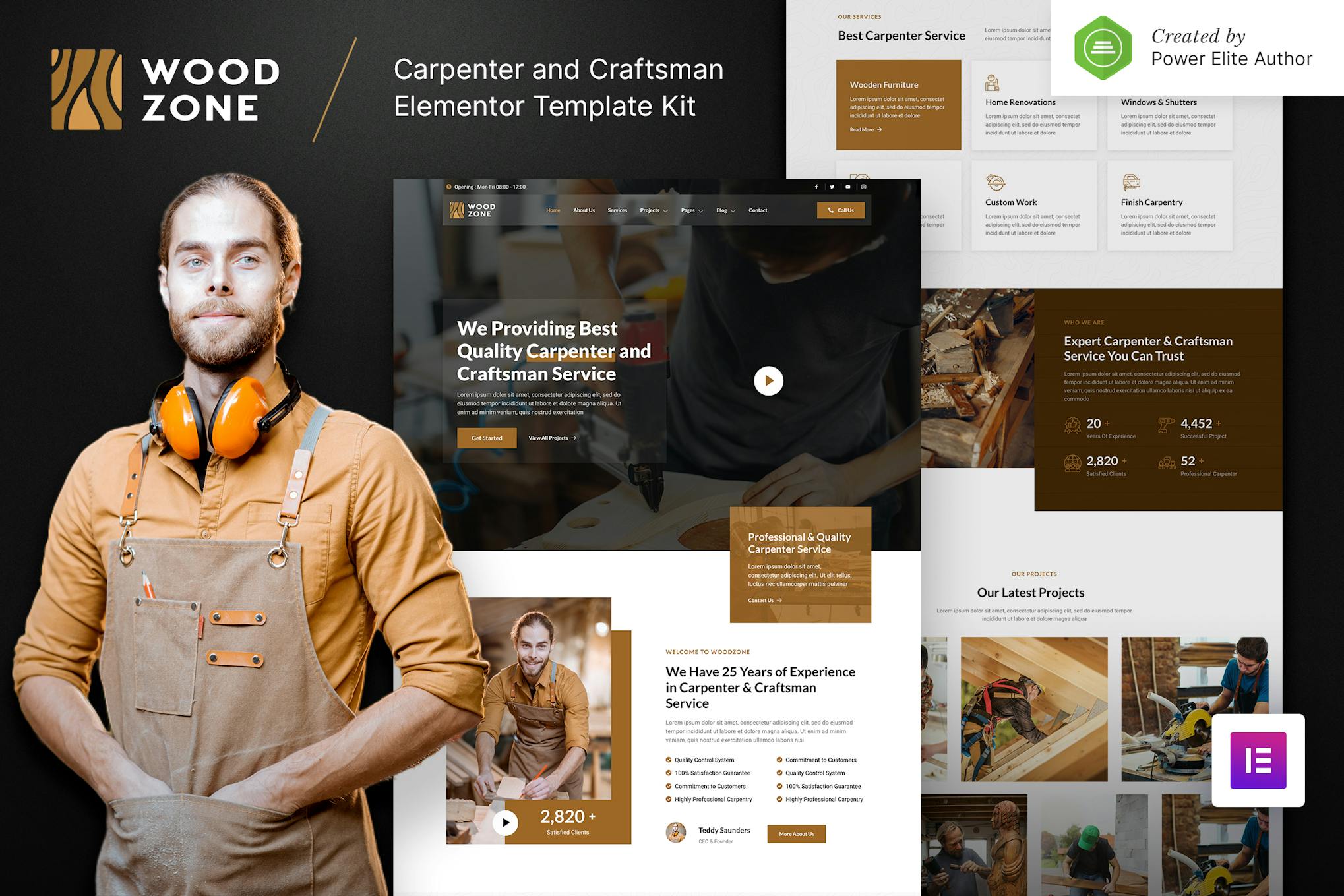 Woodzone – Carpenter & Craftsman Elementor Template Kit template kit cover image