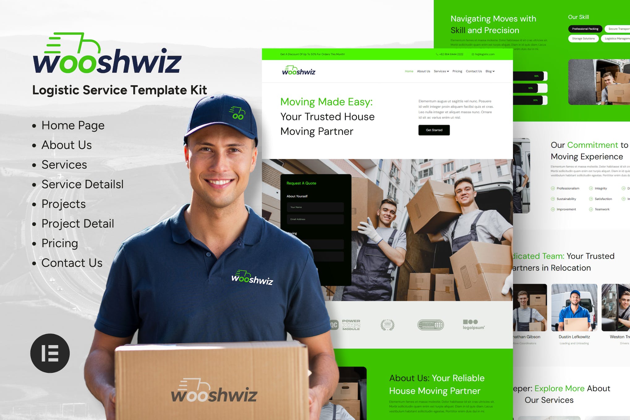 Wooshwiz - Logistic & Shipping Elementor Template Kits template kit cover image