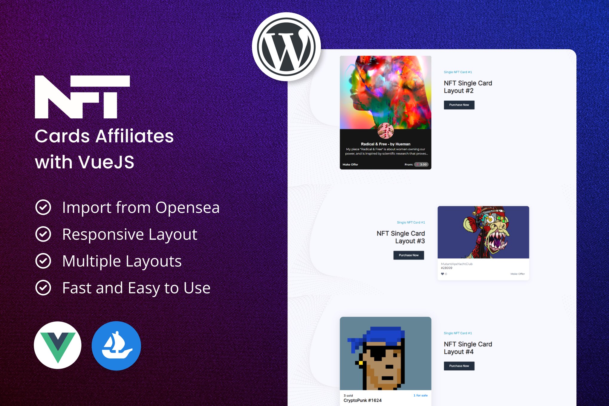 WordPress Live NFT Cards Affiliates with VueJS plugin cover image
