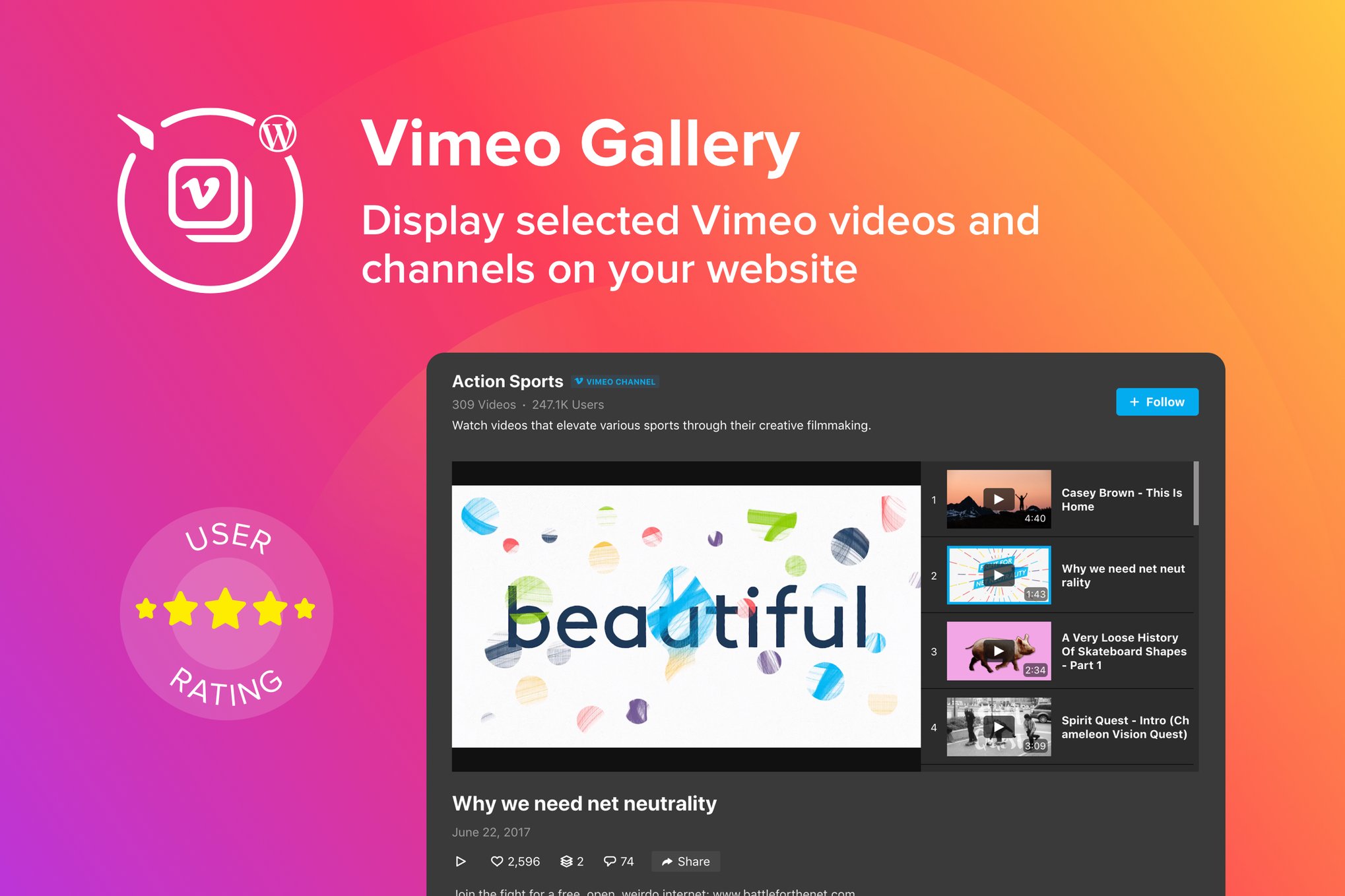 WordPress Vimeo Gallery Plugin plugin cover image