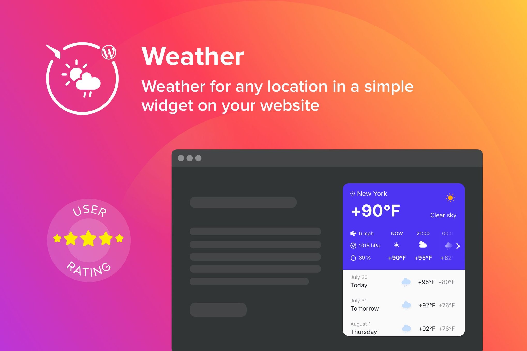WordPress Weather Forecast Plugin plugin cover image