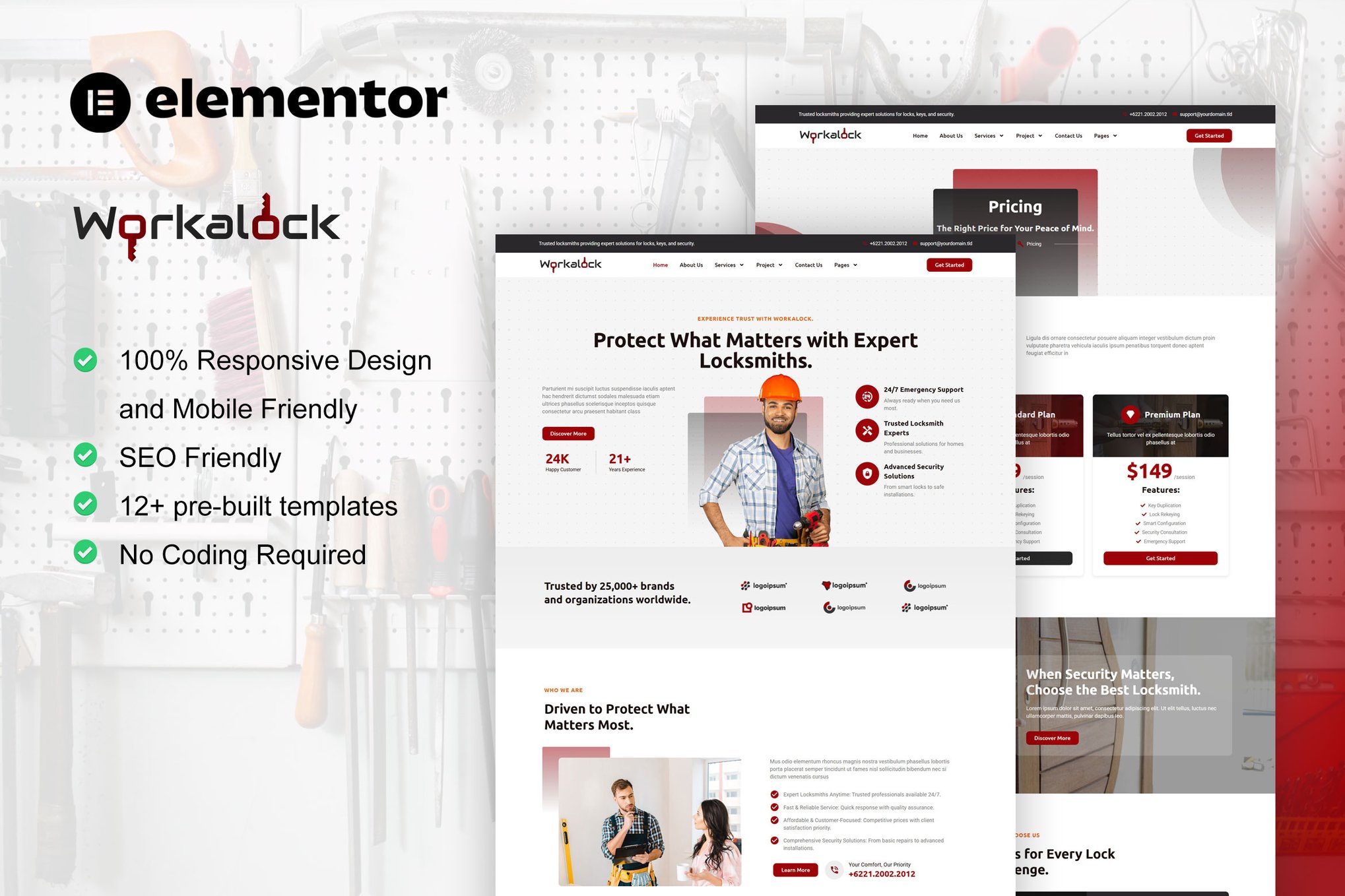 WorkaLock - Locksmith & Key Maker Service Elementor Pro Template Kit template kit cover image