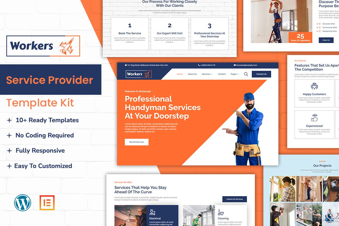 WorkersJet - Handyman & Repair Service Elementor Template Kit template kit cover image