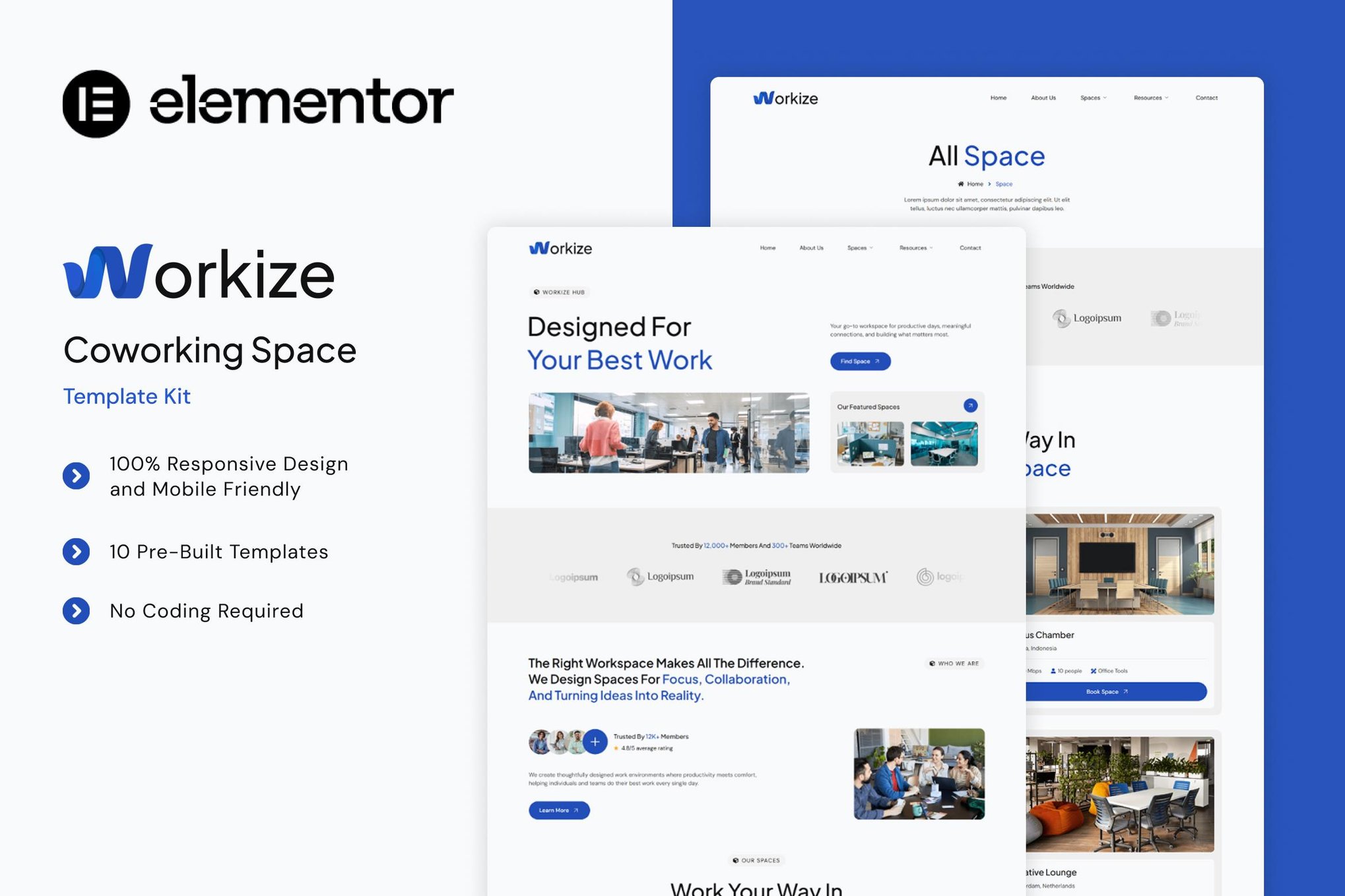 Workize - Coworking Space Elementor Template Kit template kit cover image
