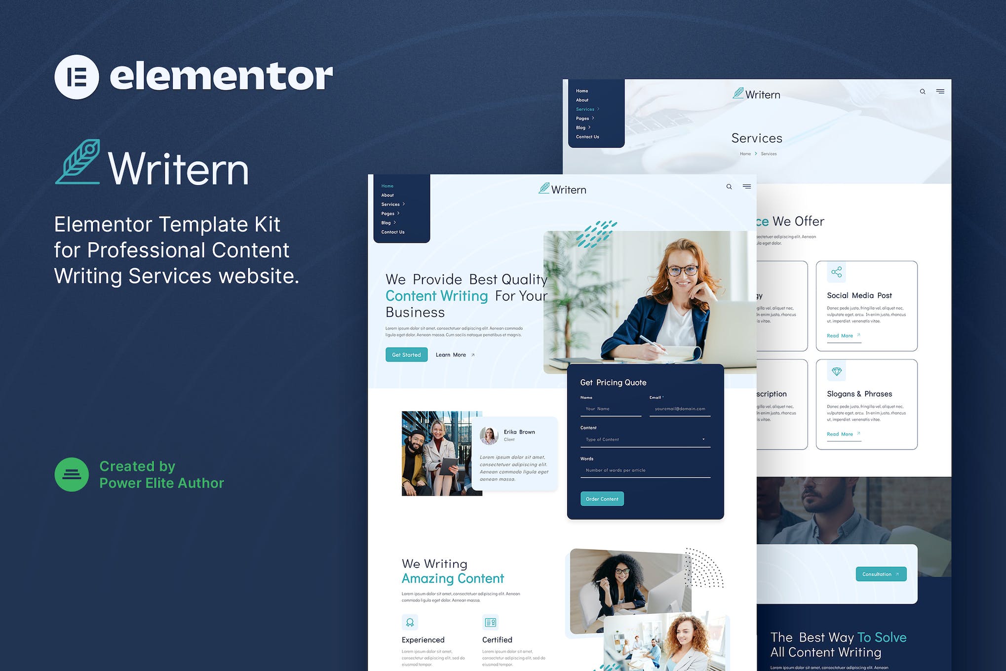 Writern – Content Writing Services Elementor Template Kit template kit cover image