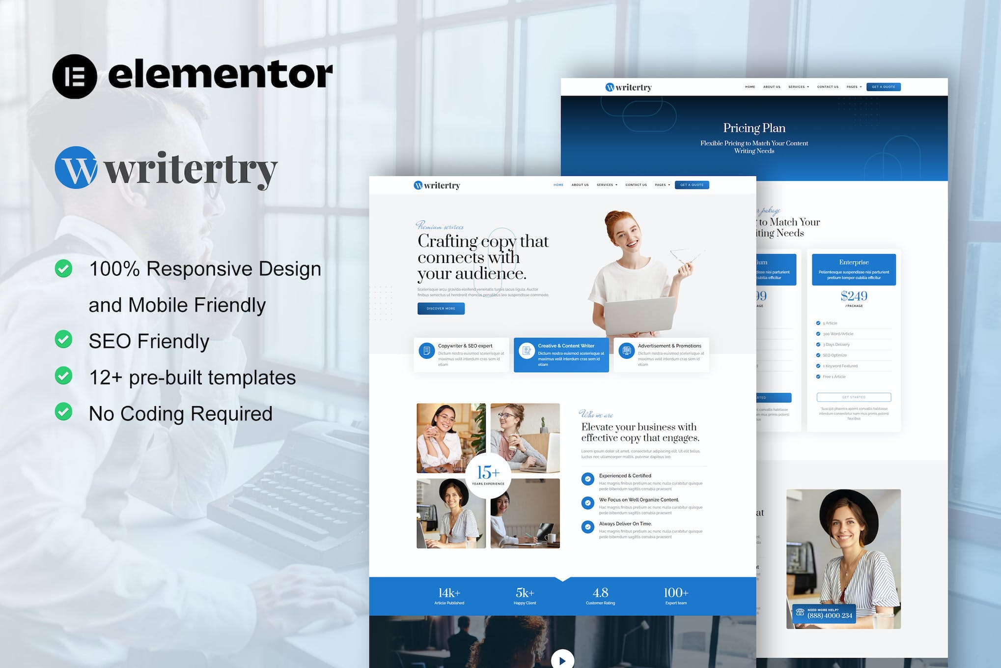 Writertry - Content Writing Service Agency Elementor Kit template kit cover image