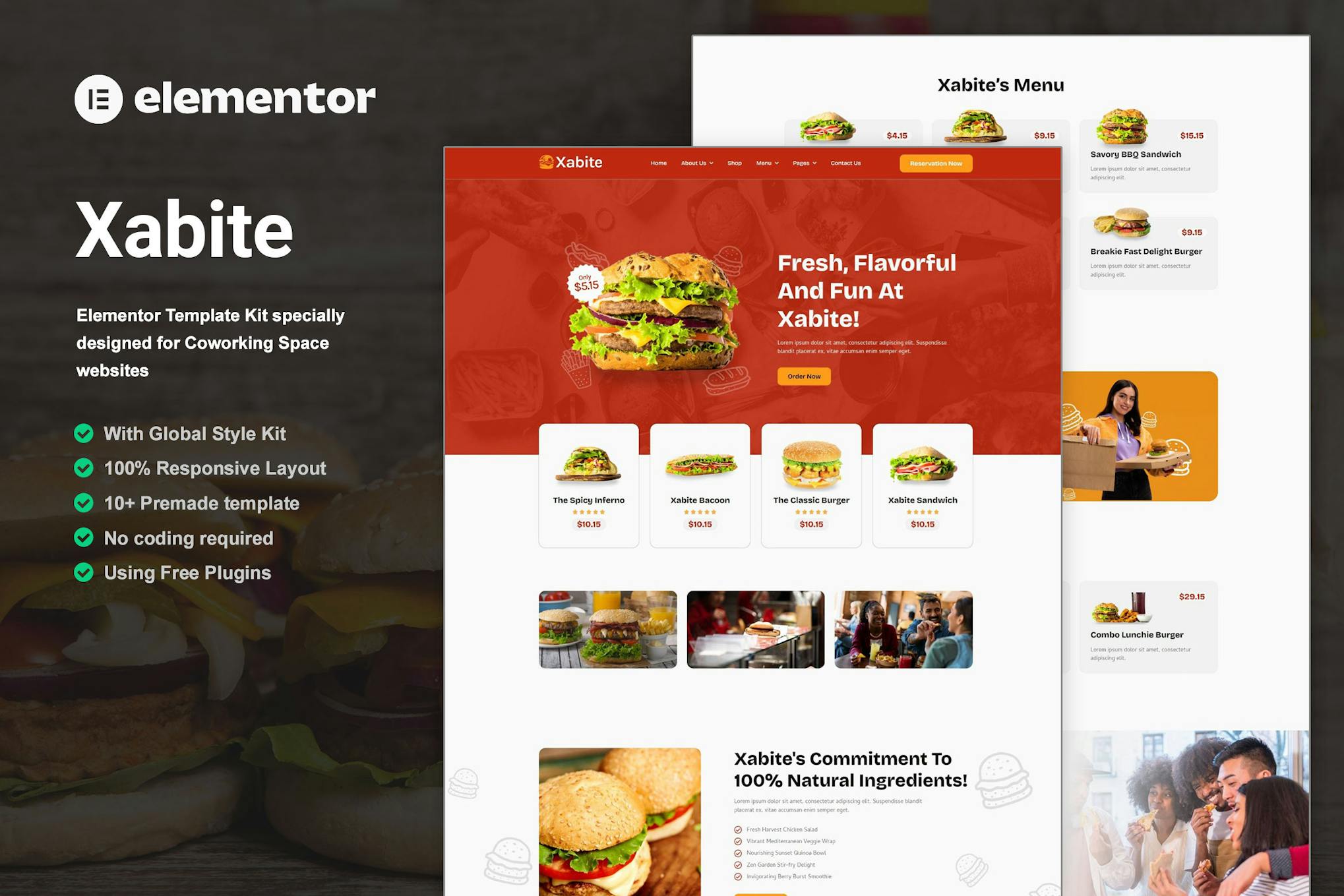 Xabite - Burger Fast Food Elementor Template Kit template kit cover image