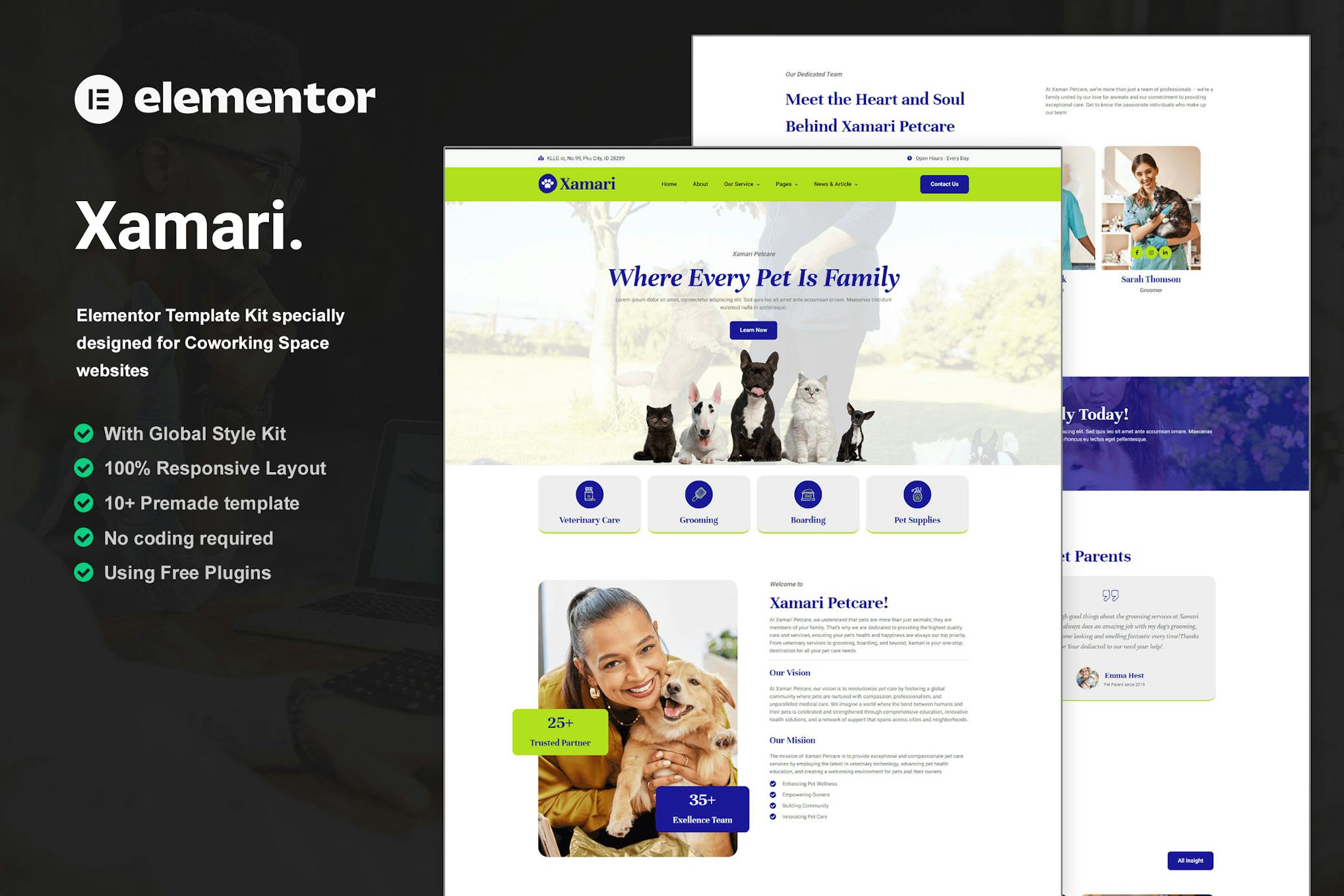 Xamari - Pet Care Services Elementor Template Kit template kit cover image