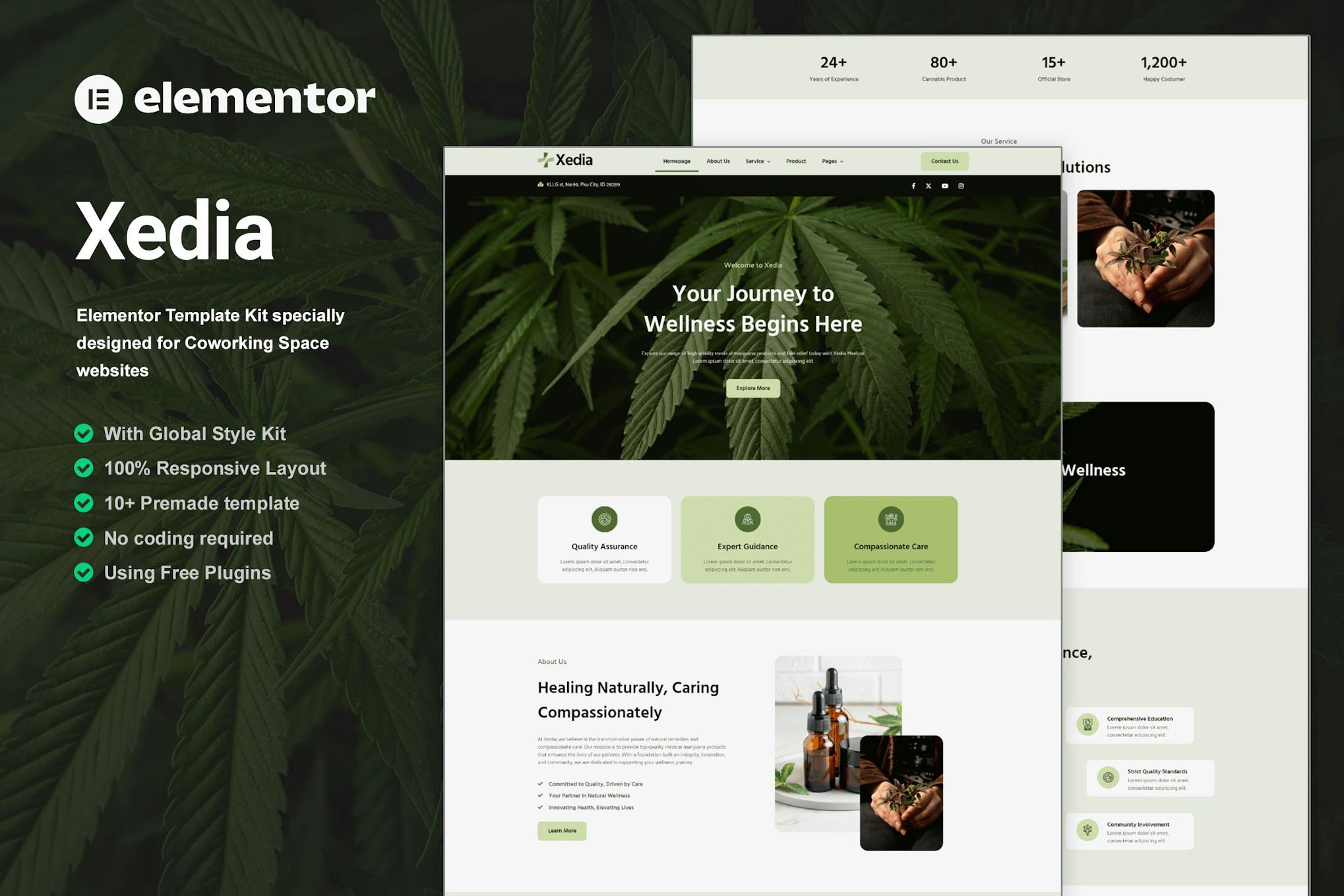 Xedia - Medical Marijuana Elementor Template Kit template kit cover image