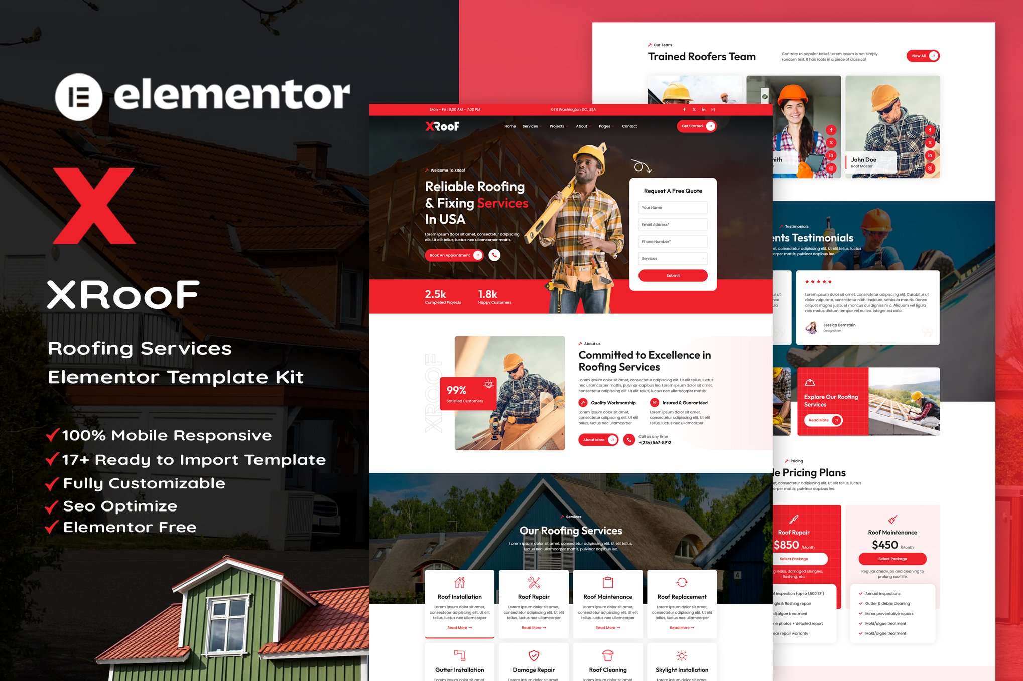 XRoof - Roofing Services Elementor Template Kit template kit cover image