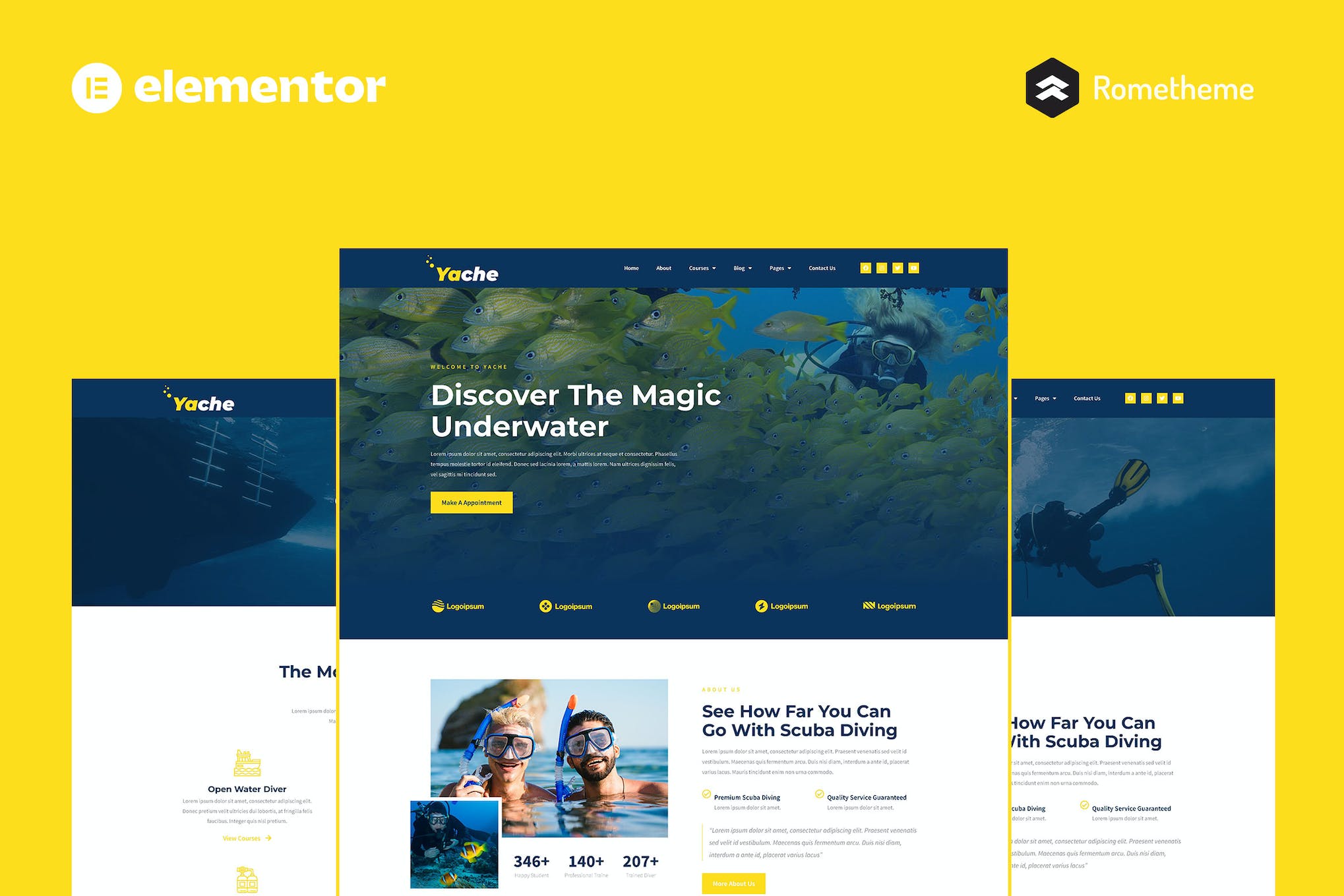 Yache - Scuba Diving Center Elementor Pro Full Site Template Kit template kit cover image