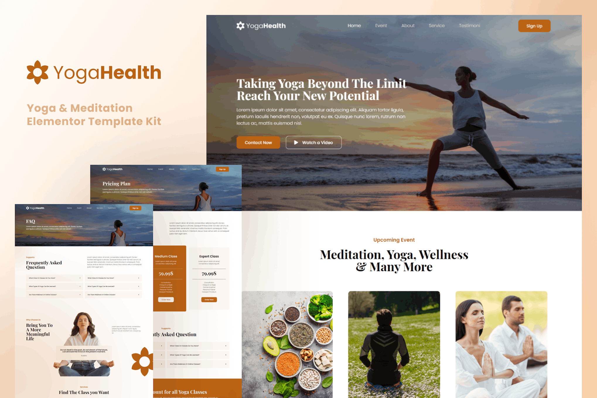 YogaHealth - Yoga & Meditation Elementor Template Kit template kit cover image