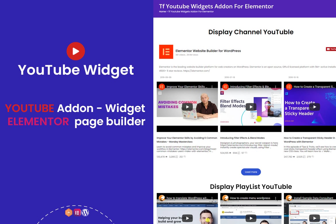 YouTube Widgets - Addon for elementor page builder plugin cover image
