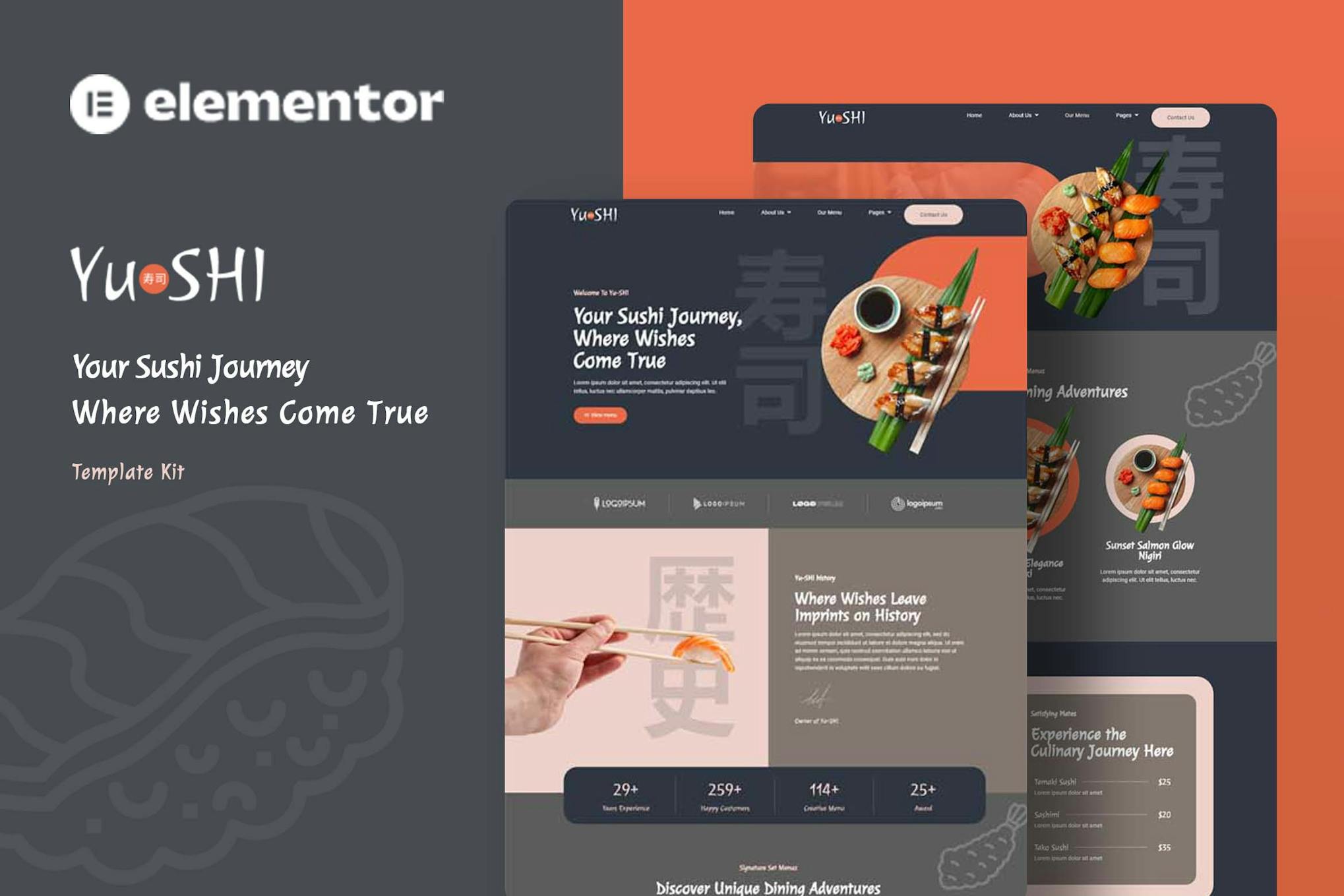 Yushi - Sushi Food Elementor Template Kit template kit cover image
