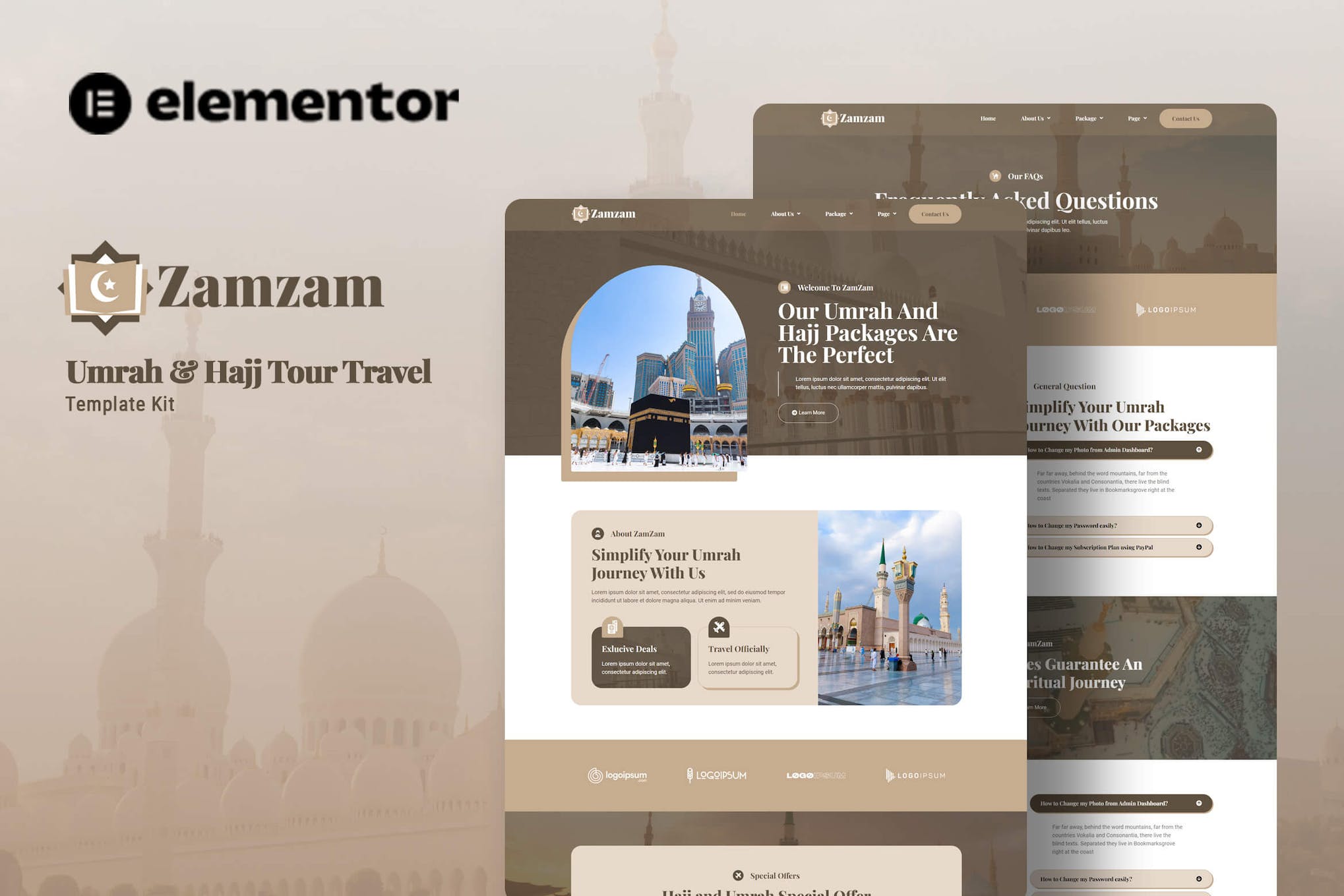 Zamzam - Umrah & Hajj Tour Travel Elementor Template Kit template kit cover image
