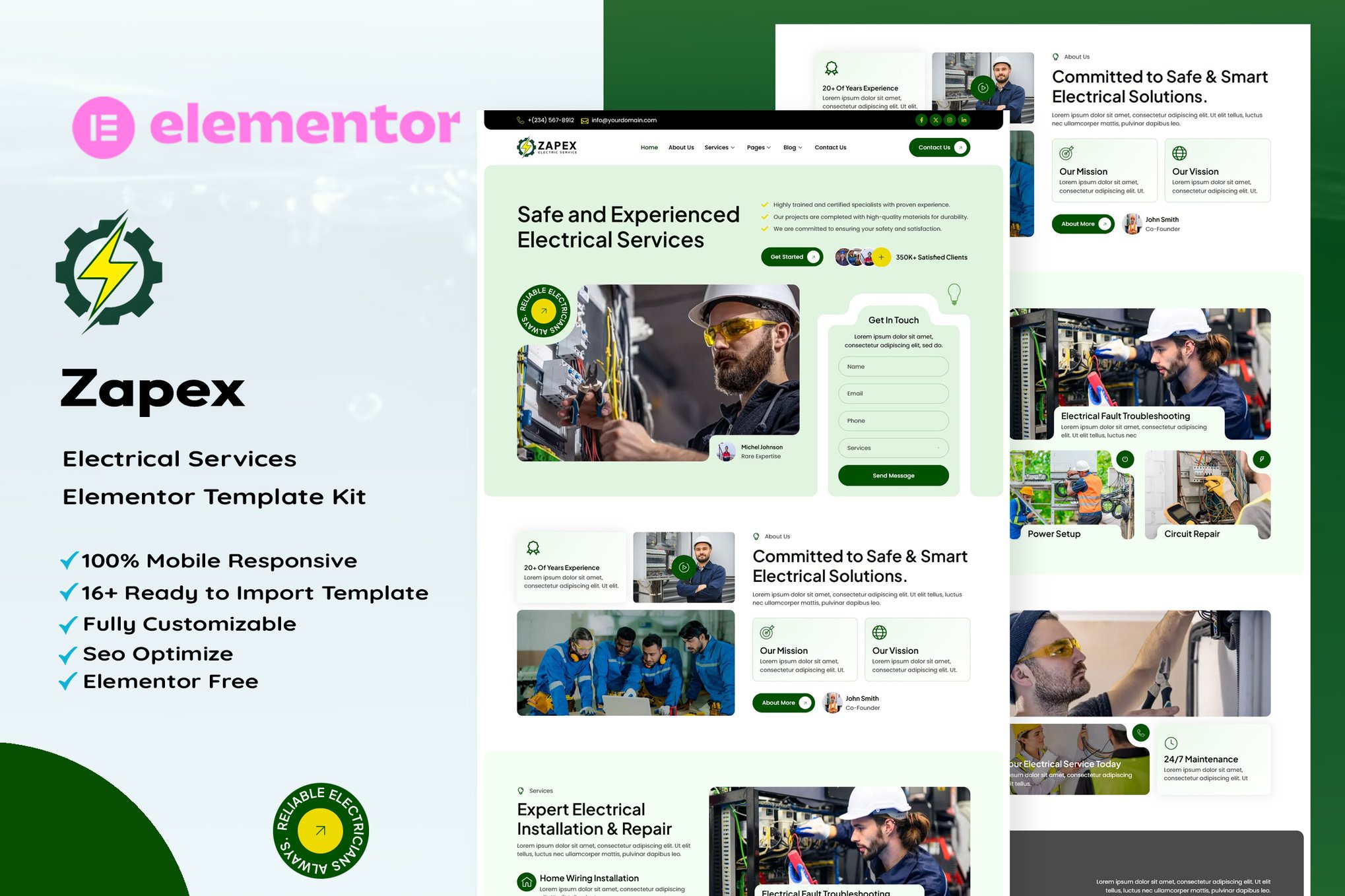 Zapex - Electrical Services Elementor Template Kit template kit cover image