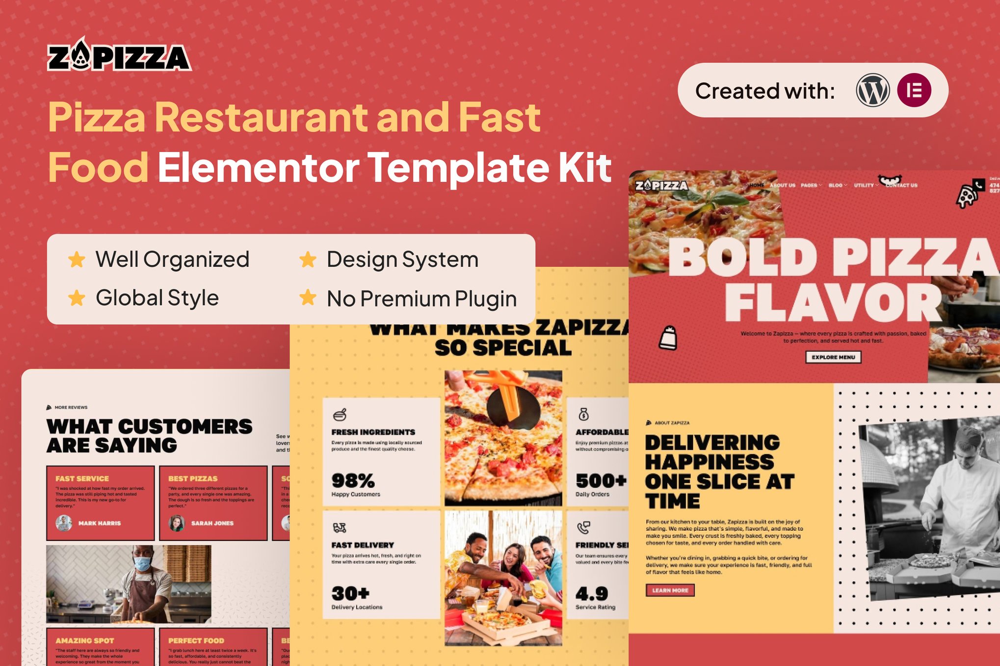 Zapizza - Pizza Restaurant and Fast Food Elementor Template Kit template kit cover image