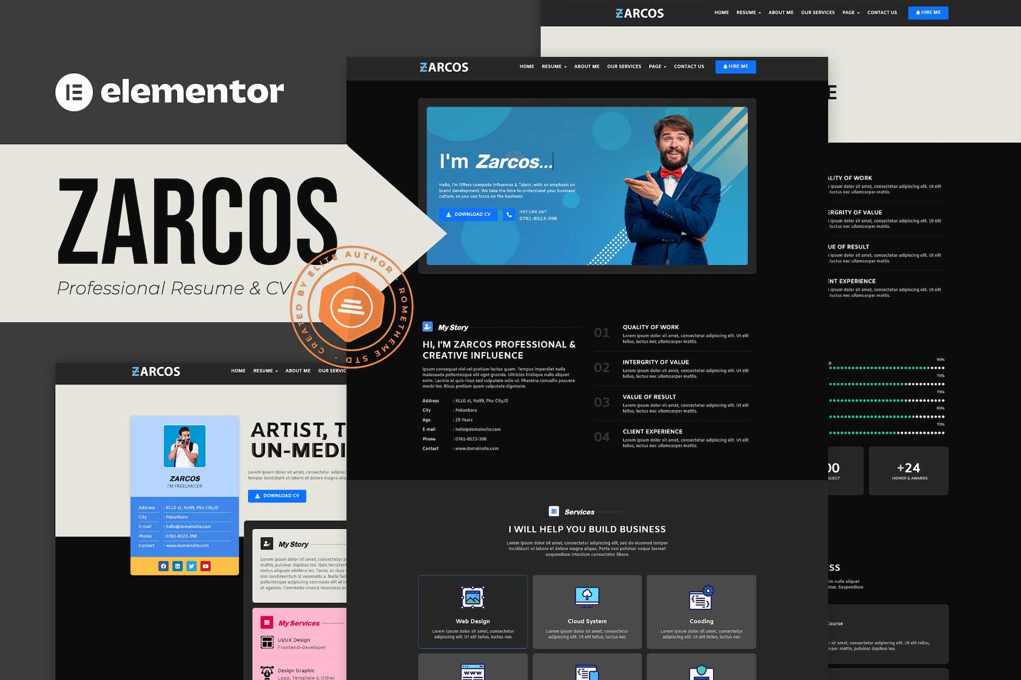 Zarcos - Professional Resume & CV Elementor Template Kit template kit cover image