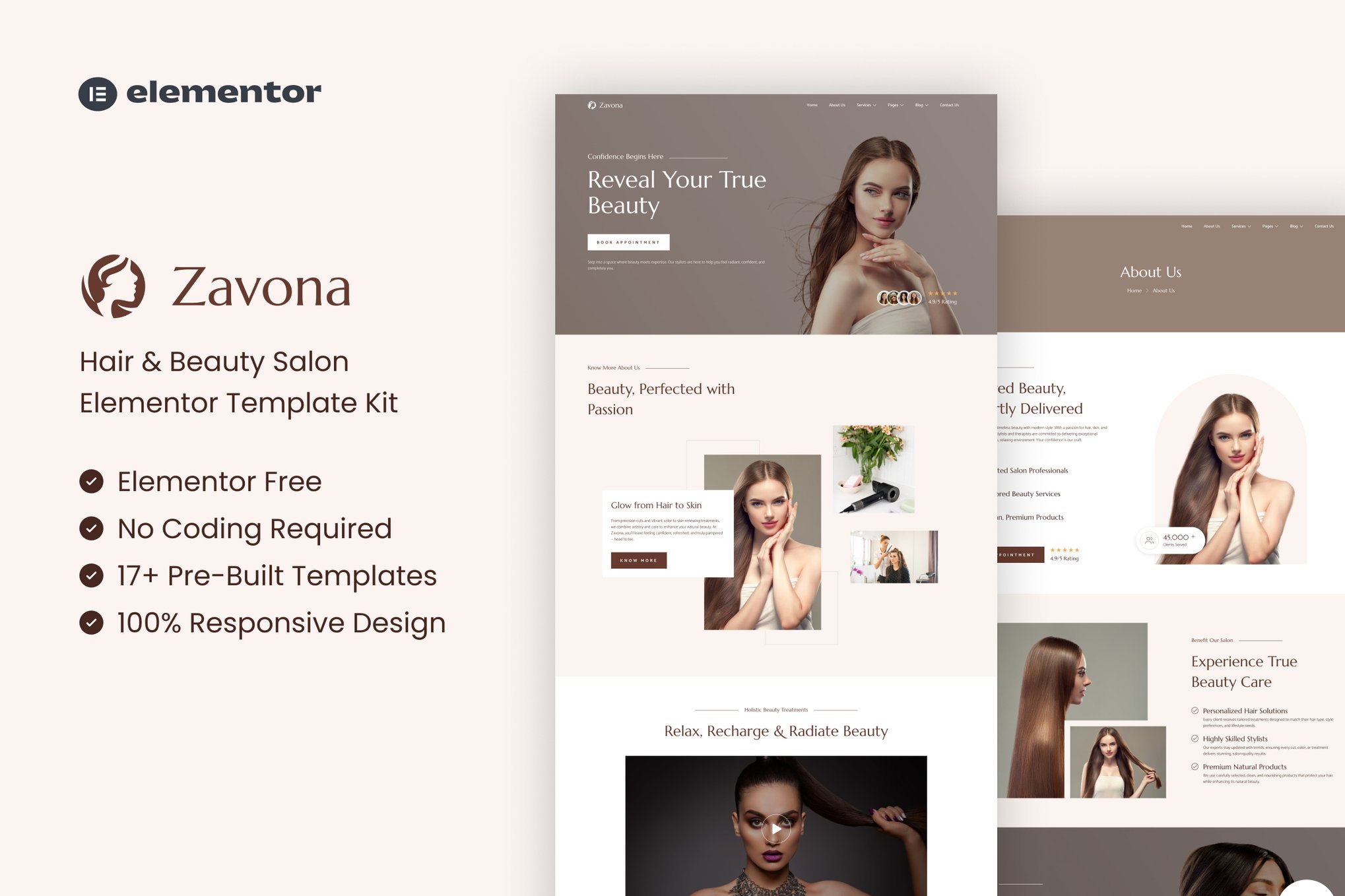 Zavona - Hair & Beauty Salon Elementor Template Kit template kit cover image