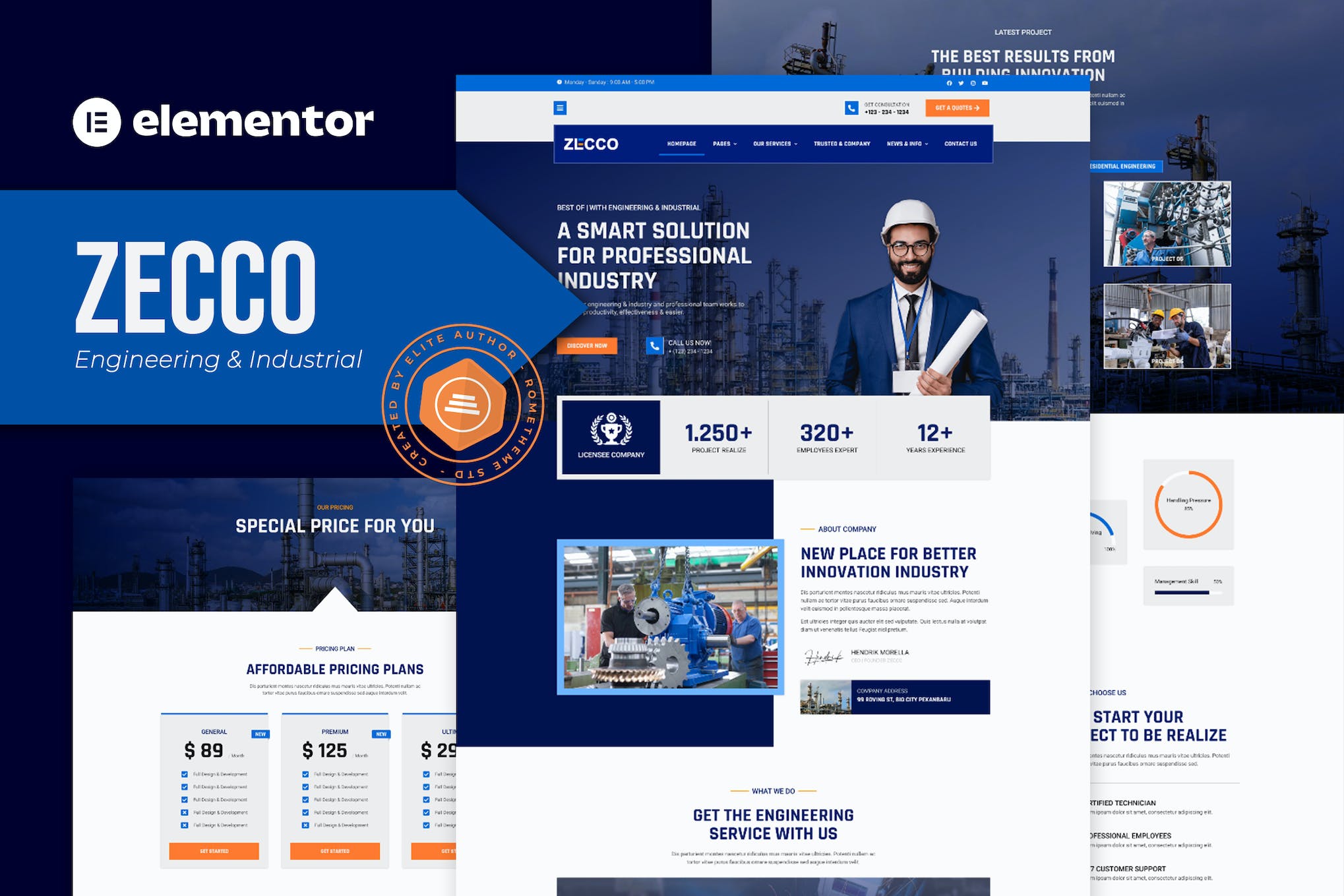 Zecco - Engineering & Industrial Company Elementor Template Kit template kit cover image