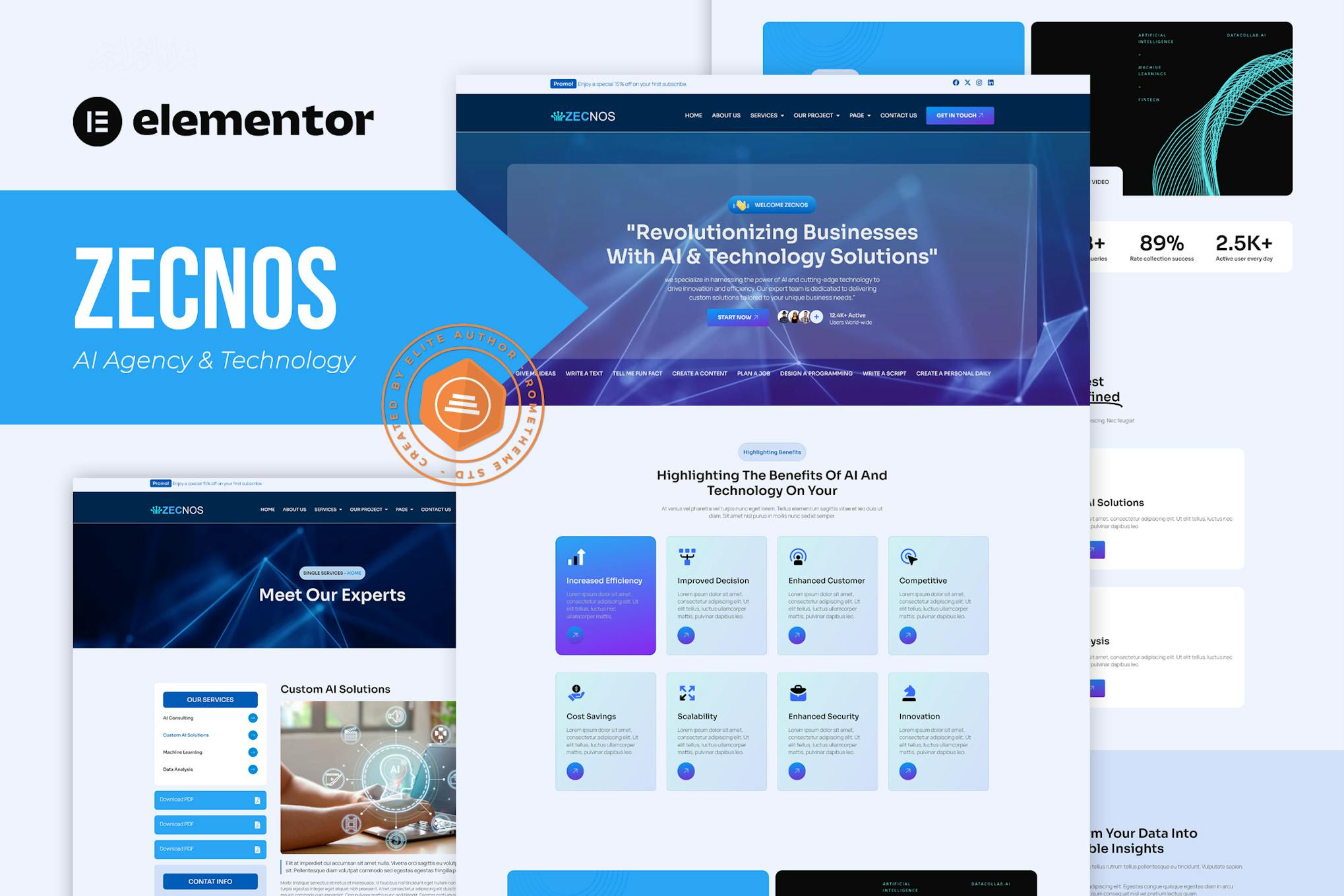 Zecnos - AI Agency & Technology Elementor Template Kit template kit cover image