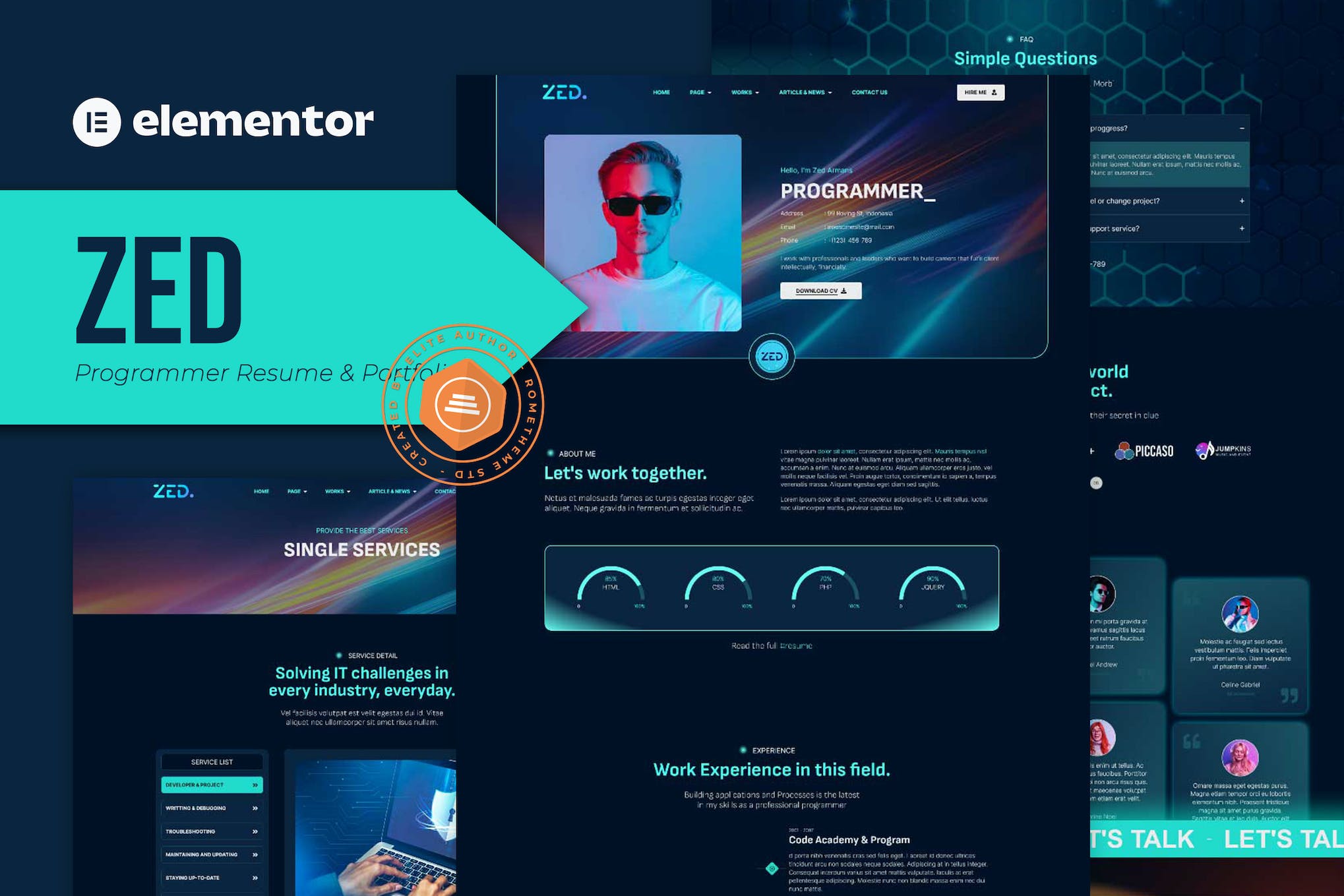 Zed - Programmer Resume & Portfolio Elementor Template Kit template kit cover image
