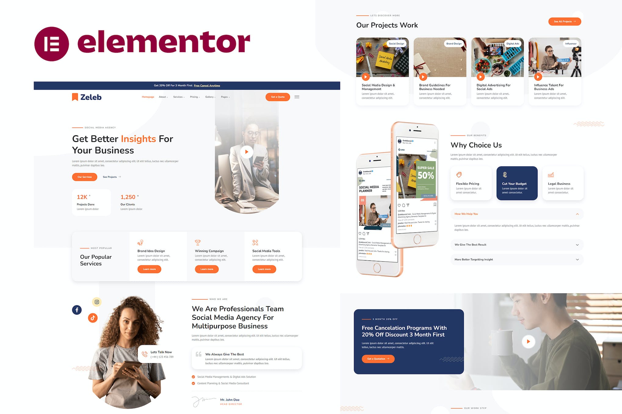 Zeleb - Social Media Marketing & Digital Advertising Elementor Template Kit template kit cover image