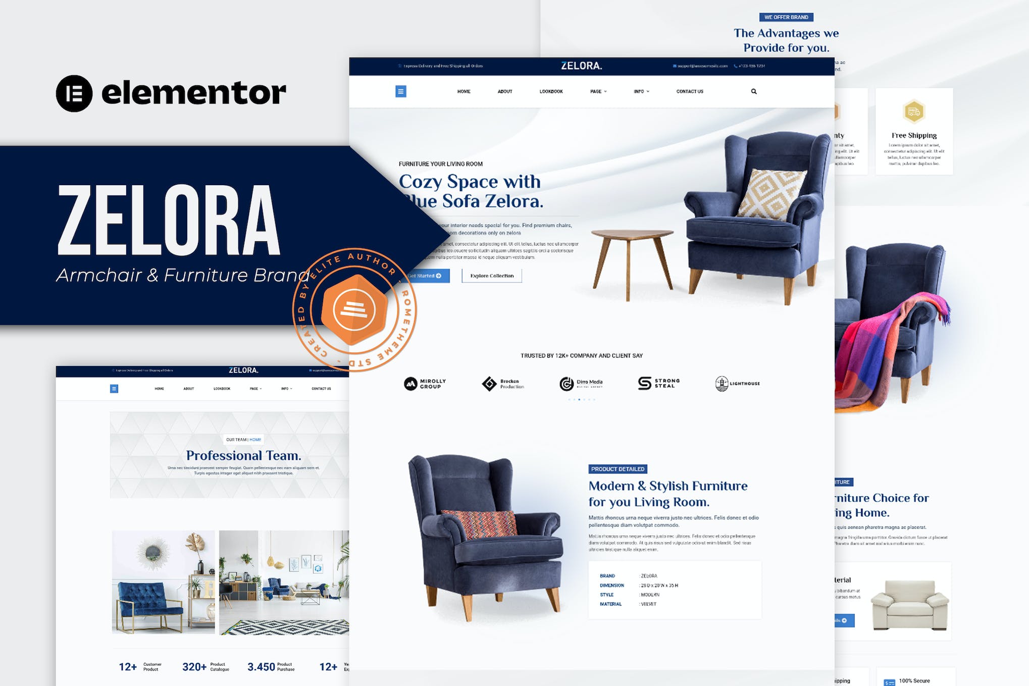 Zelora - Armchair & Furniture Brand Elementor Template Kit template kit cover image
