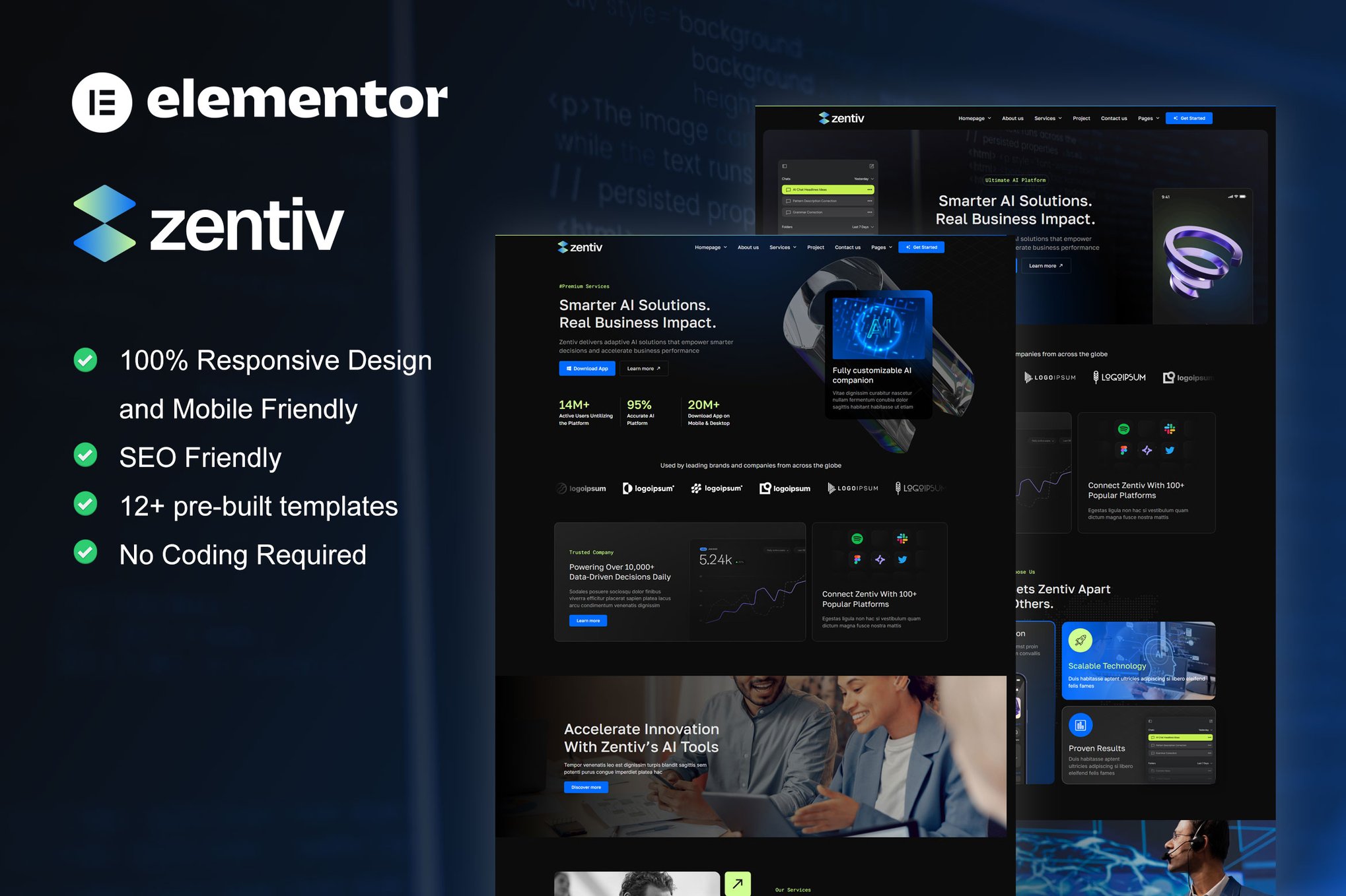 Zentiv - AI Services & Digital Company Elementor Kit template kit cover image
