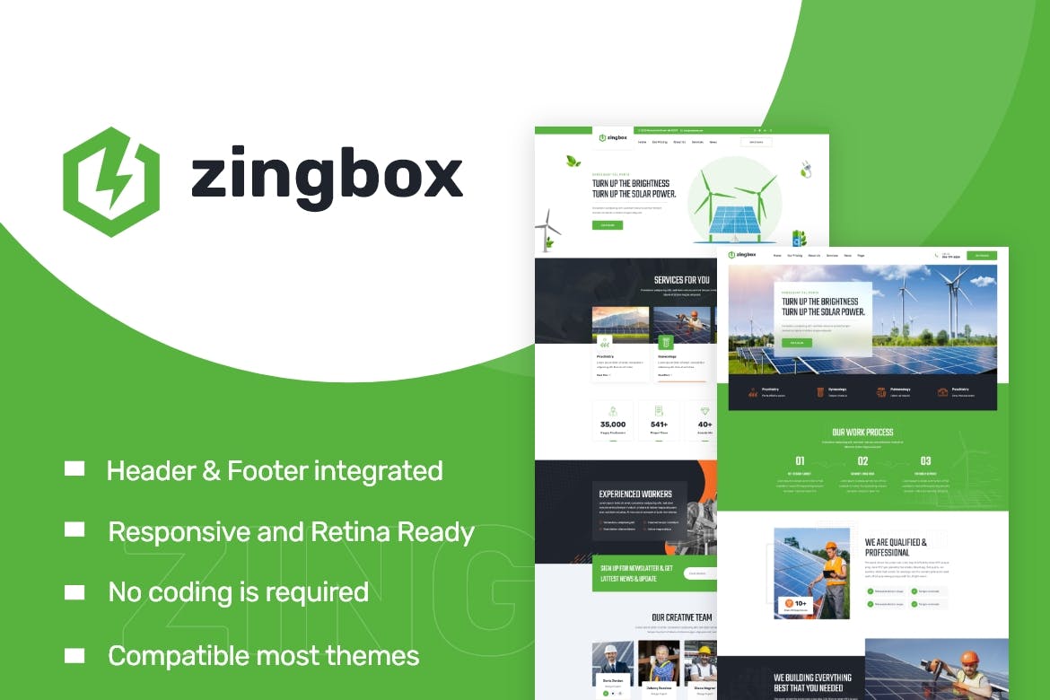 Zingbox – Wind & Solar Energy Elementor Template Kit template kit cover image